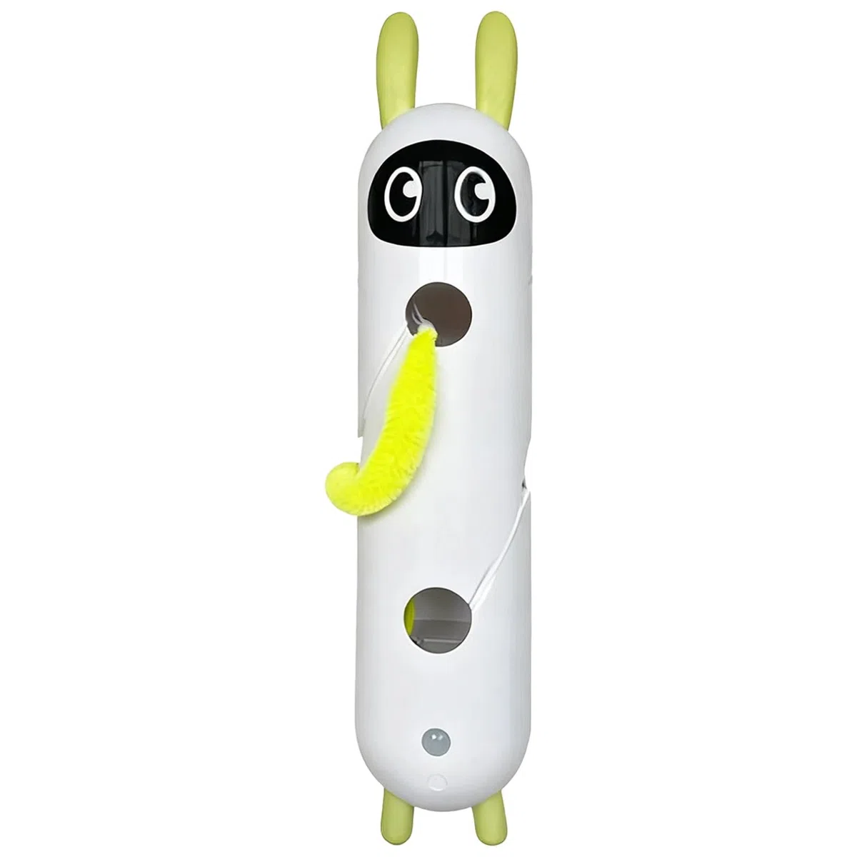 Juguete automático de cola esponjosa de ABS, juguete interactivo de plumas de gato con gusano de felpa, diseño de conejo, ventosa doble, carga por USB, juguete de larga duración para gatos de interior