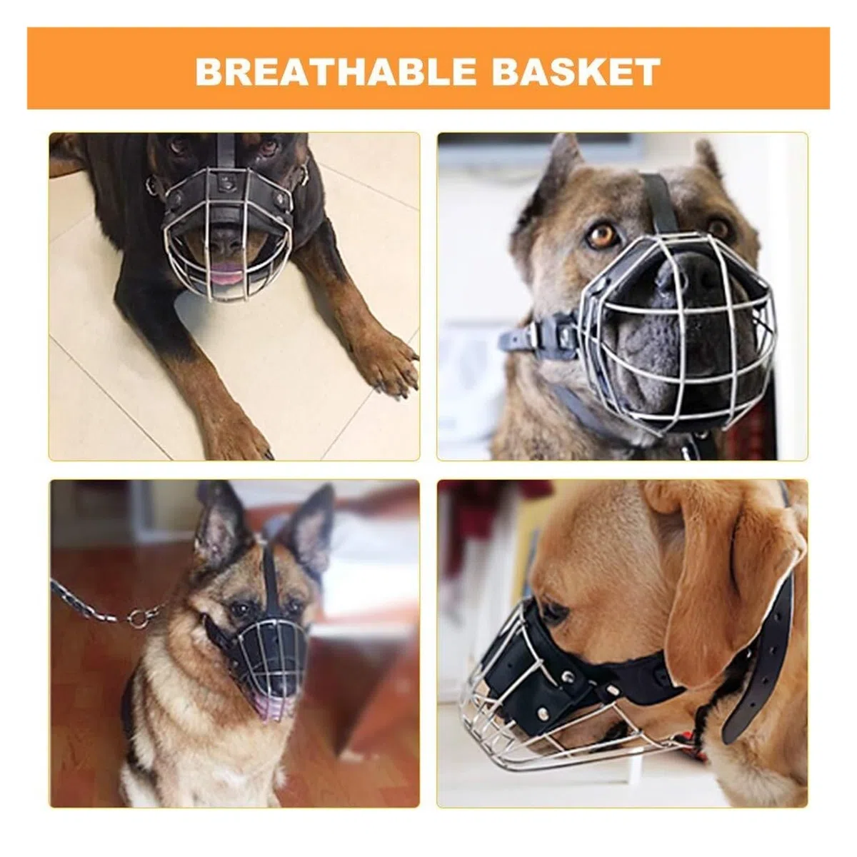 Bozal de perro para perros grandes – Bozal de cesta ajustable para Pitbull, pastor alemán – entrenamiento de masticación antimordeduras – Diseño de jaula de metal con correas seguras (XXL)