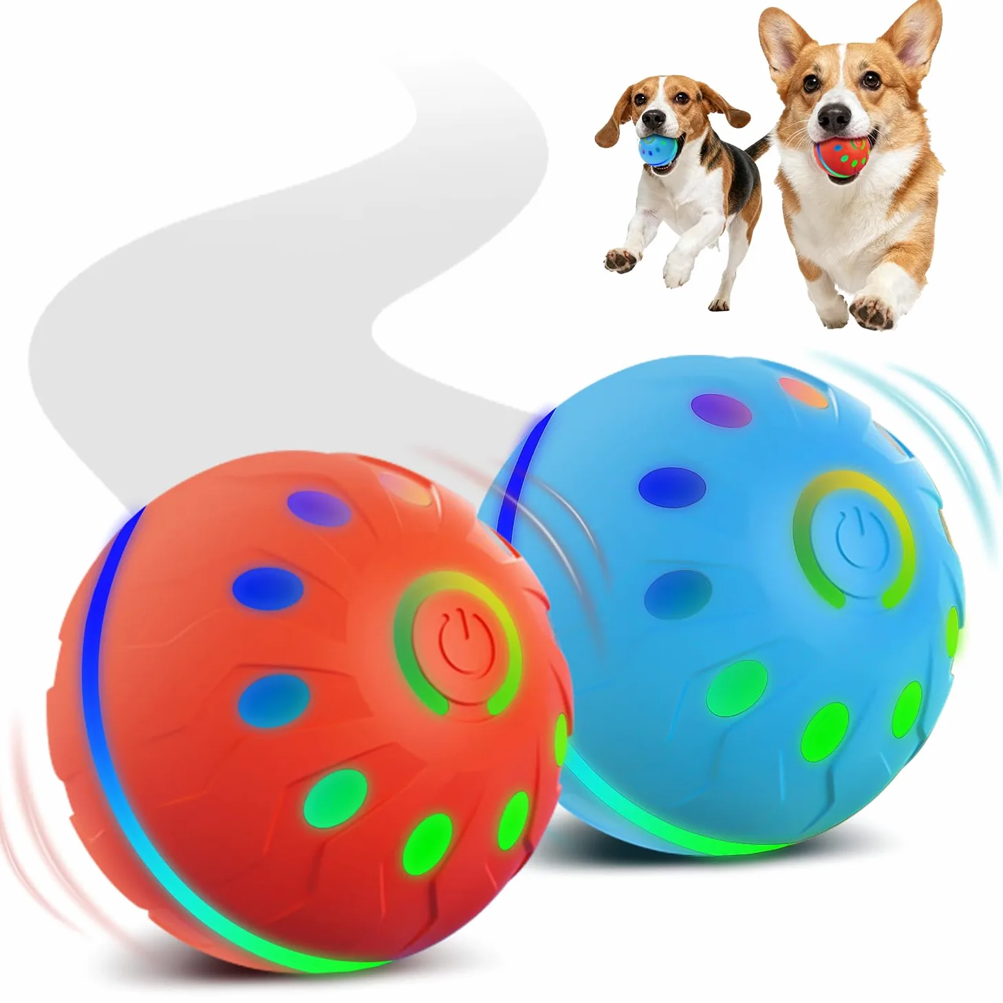 Zoomsnail Juguetes interactivos para perros, bolas automáticas recargables sin BPA con luces, impermeables y 2 modos de bolas para perros pequeños/medianos, perfecto para jugar y como regalo para