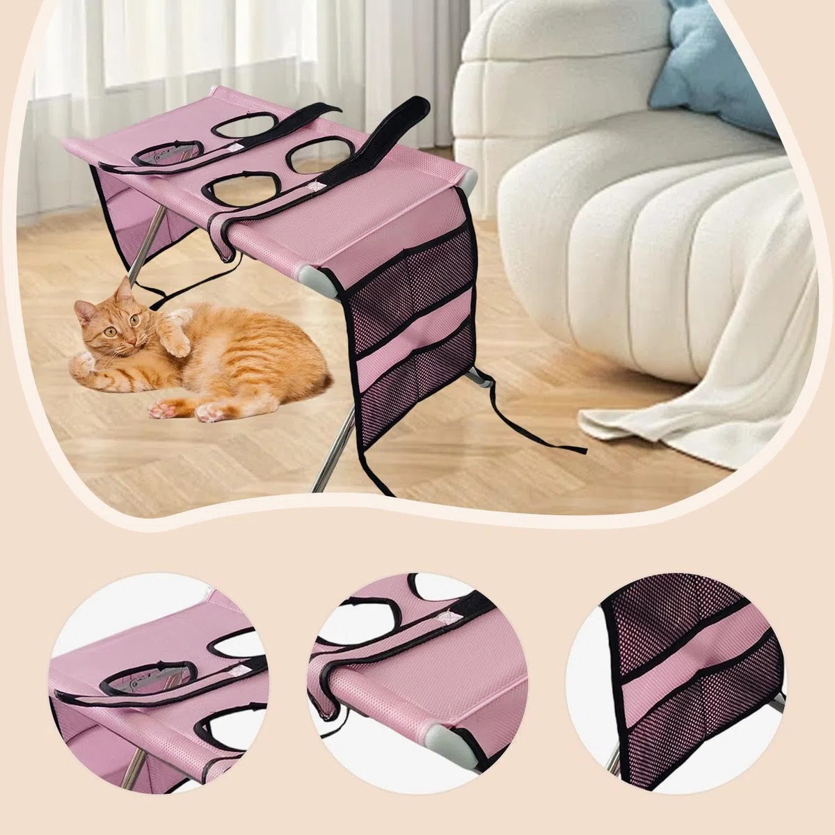 Mesa de Peluquería para Mascotas, Estación de Lavado de Mascotas, Soporte de Peluquería de Cuatro Orificios con Correa para Recortar, Limpiar Las Orej