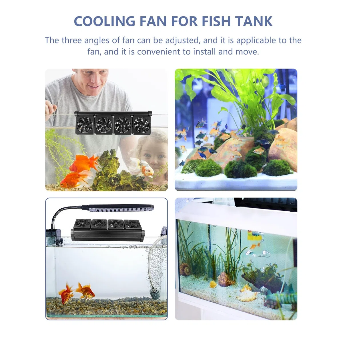 LIFKOME Ventilador Enfriador Ajustable para Acuario de Agua Dulce y Salada Sistema de Enfriamiento de 4 Cabezales y Decoracion Verano para Peceras