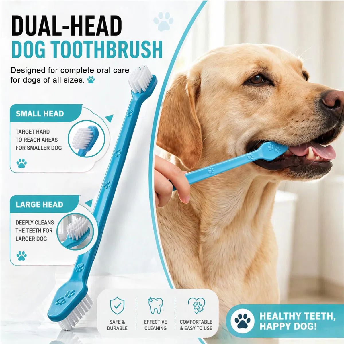 Dog Toothbrush, Finger Toothbrushes, 360 Degree Toothbrush, Triple Head Dog Toothbrushes, Double Head Toothbrush,Cleaning Brushes for Dog Cat Oral Dental Health (Blue, L)