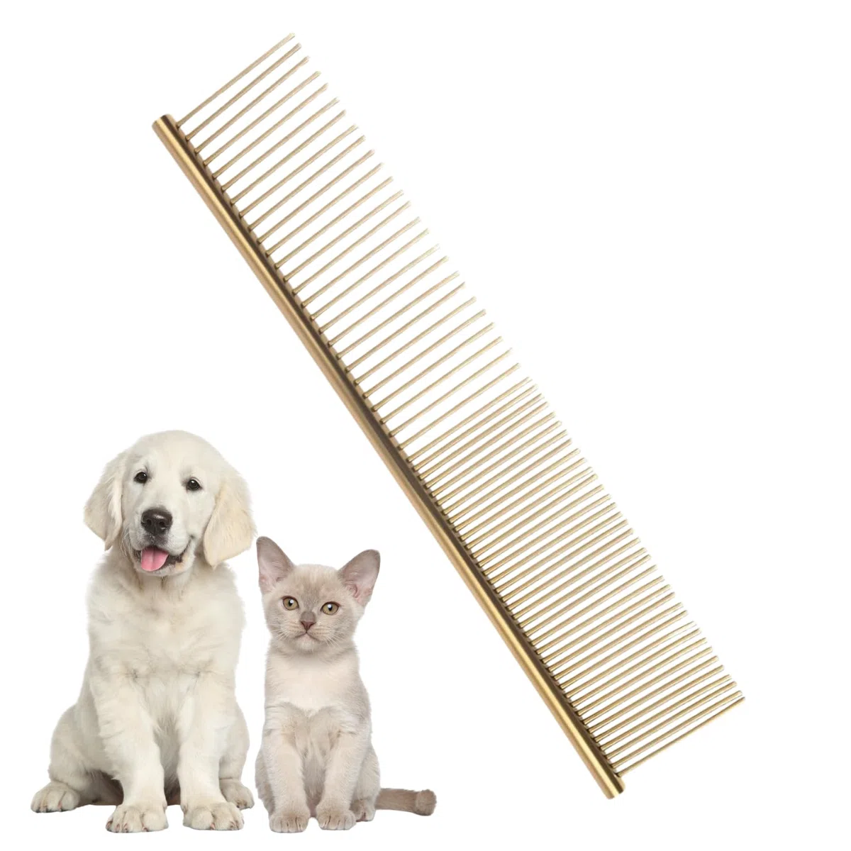 Peine cromado de acero inoxidable de alta calidad con dientes redondeados para perros y gatos, ideal para eliminar nudos, enredos, perfecto para mascotas de pelo largo y corto