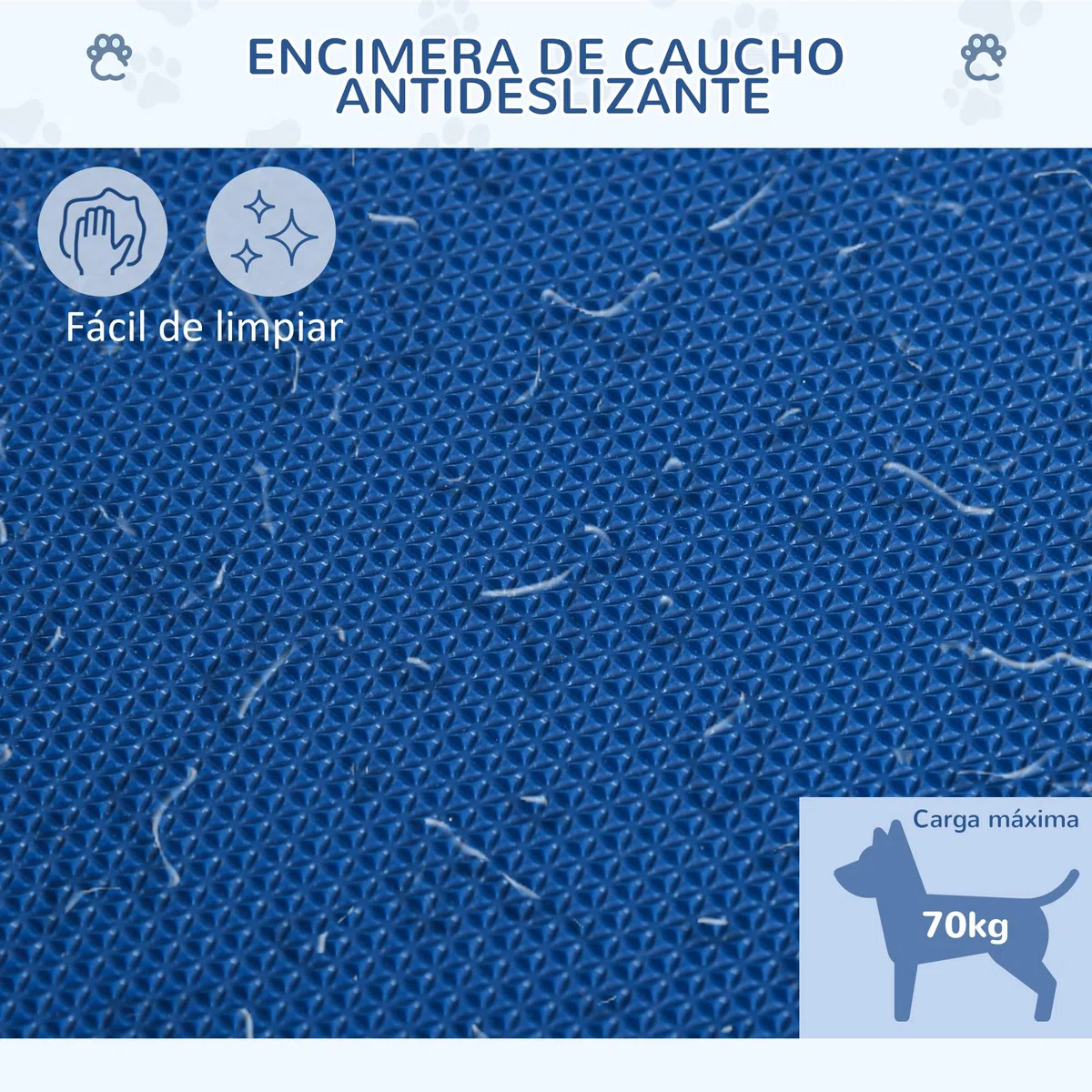 PawHut Mesa de Peluquería para Mascotas Mesa de Aseo 72x45x74-81 cm Azul | Altura Regulable, Encimera Antideslizante, Patas Plegables de Acero Inoxidable, Asa y Brazo con Altura Ajustable