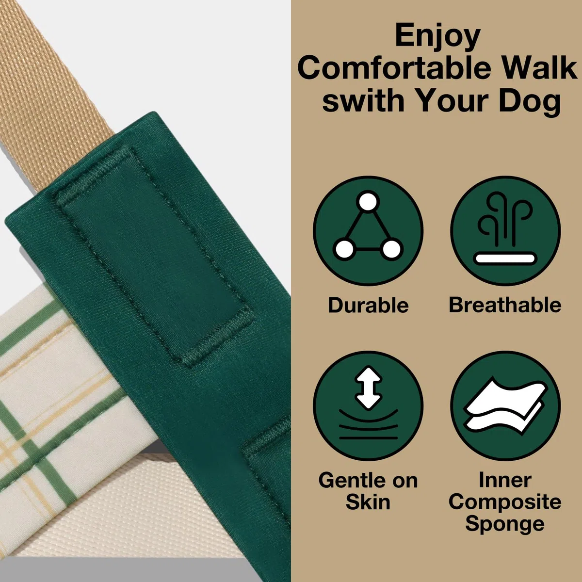 VETRESKA Easy Walk - Juego de arnés y correa para perro, arnés para perros pequeños y medianos, arnés para cachorros sin tirones para pasear y entrenar, ajustable, correa antitorsión (Santal Forest