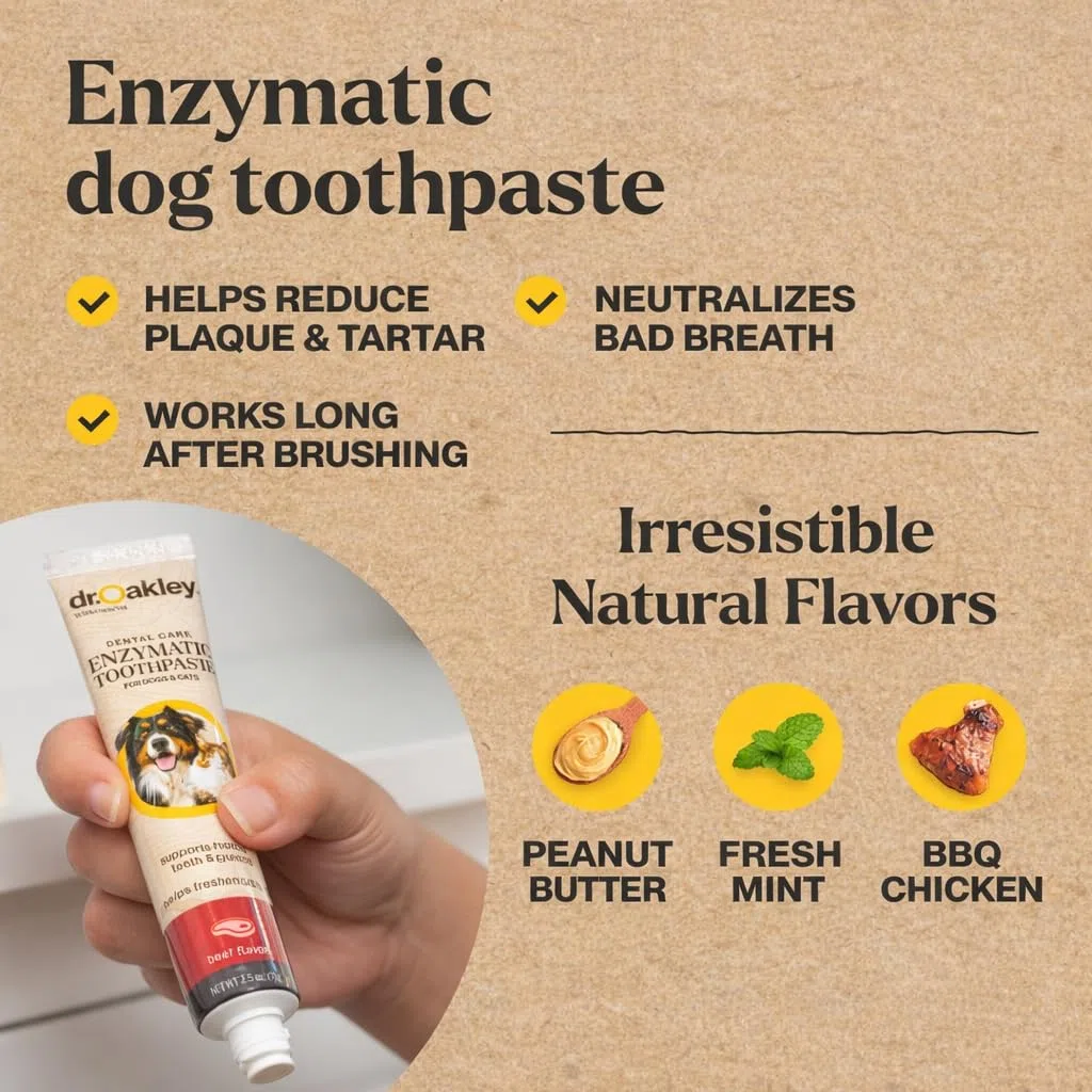 Dr. Oakley Total Dental Care Kit para perros: Sabor a mantequilla de maní, pasta de dientes, cepillos y estuche, natural