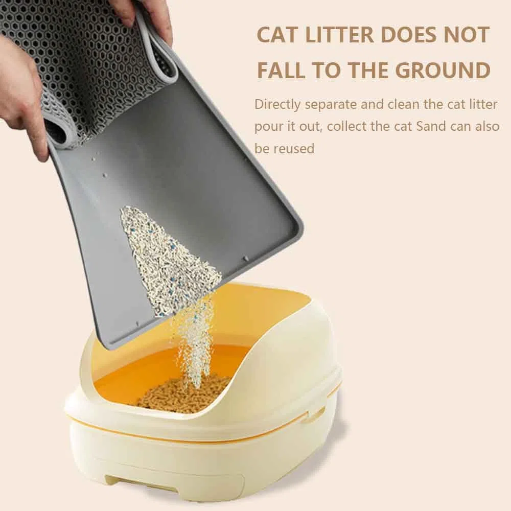 Alfombrilla de silicona para arena de gatos, impermeable, de doble capa, para caja de arena para gatos (gris, 20 x 15 pulgadas)