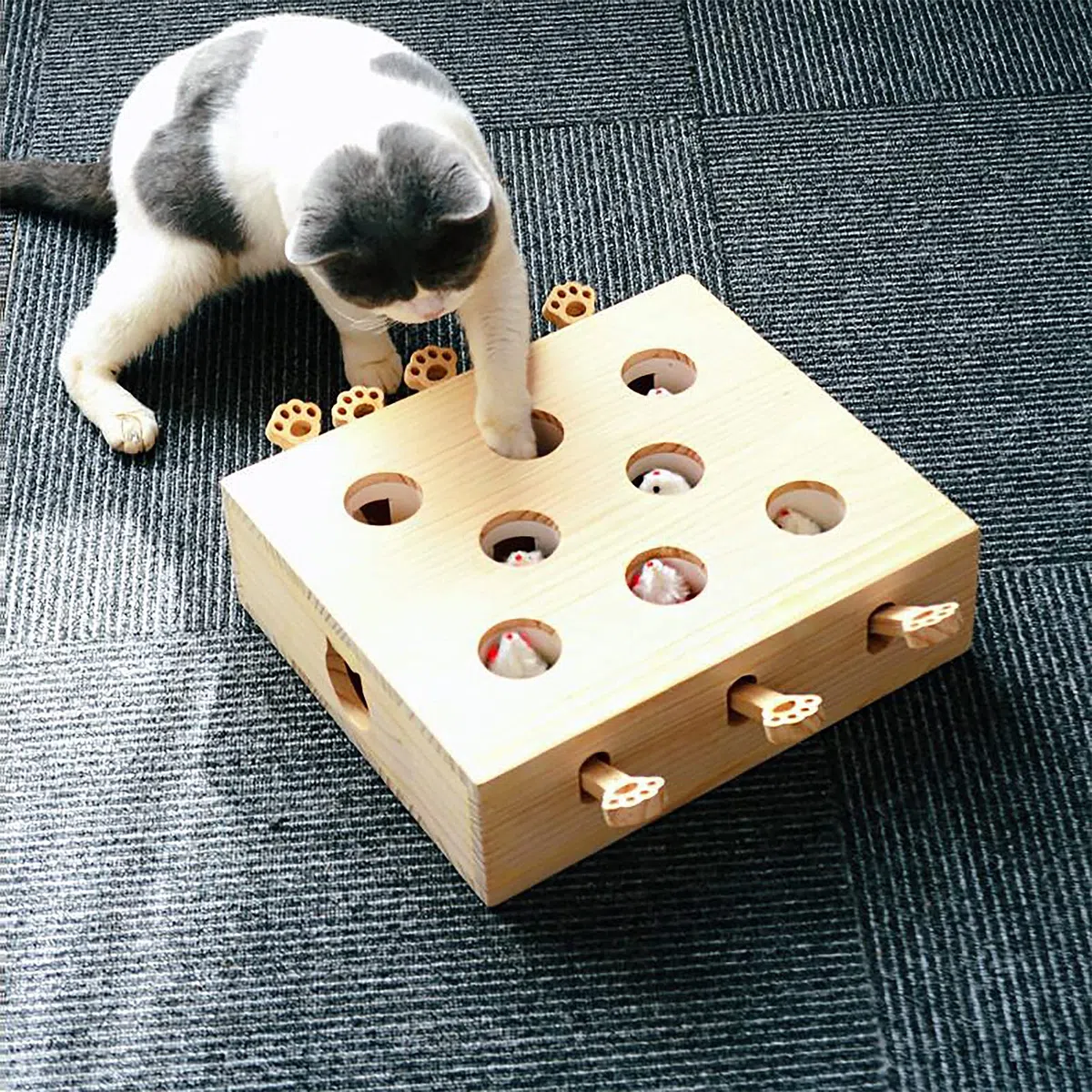 Juguete interactivo de madera para gatos Whack-A-Mole, juego atractivo y duradero para gatos y gatitos, mantiene a las mascotas entretenidas y estimuladas, diseño de madera natural, perfecto para