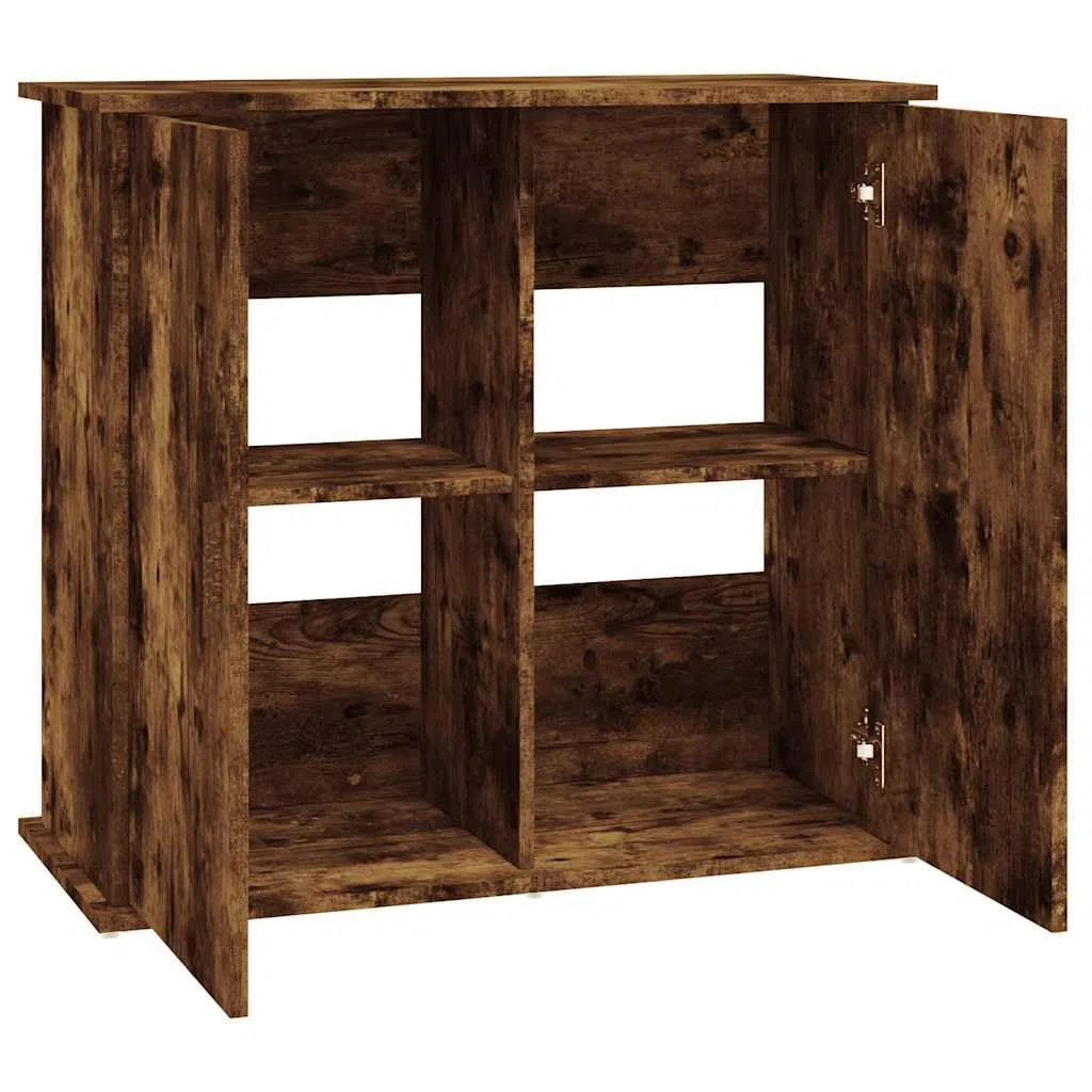 Soporte para acuario, madera de roble ahumado, 81 x 36 x 73 cm, con espacio de almacenamiento y puertas, armario inferior estable para acuario, estantería y almacenamiento de accesorios en el