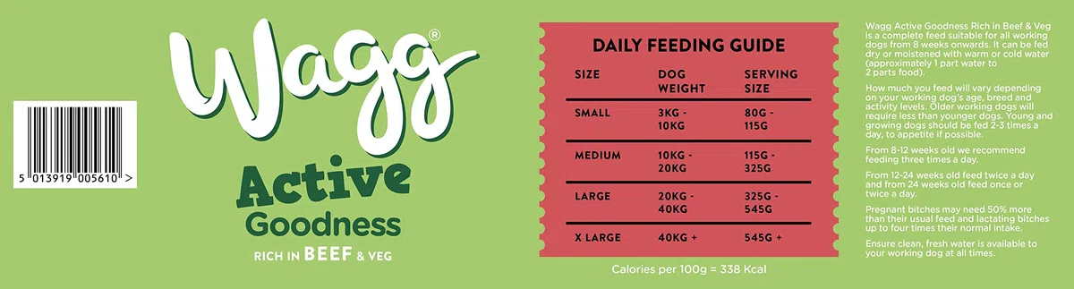 Wagg Active Goodness Alimento seco Completo para Perros Adultos con Carne y Verduras, 12 kg, para Todas Las Razas de Perros de Trabajo Activos