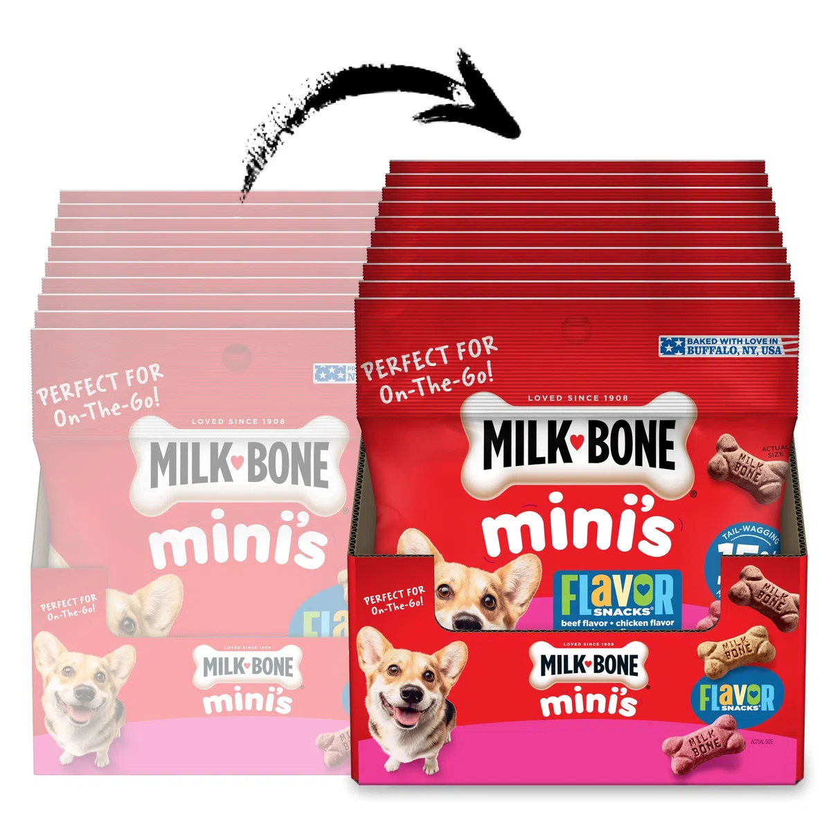 Milk-Bone Mini's Flavor Snacks Dog Treats, 2.5 Ounce (Pack of 20), Perfect for Walks, Travel Size, Party Favor