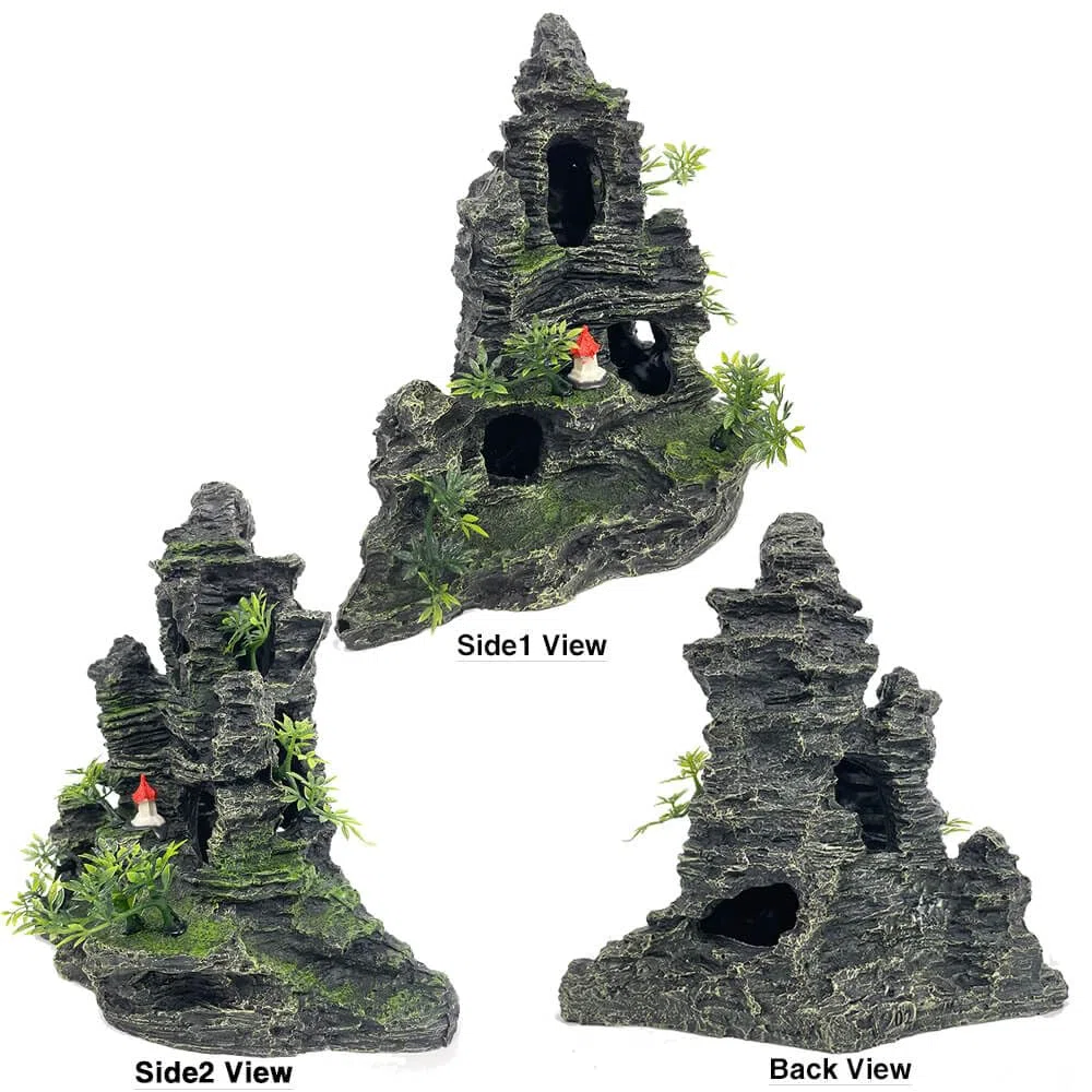 Decoraciones de acuario grandes y altas, decoraciones de acuario grandes para decoraciones de peceras, adornos de pecera, adornos de piedra con vista a la montaña, adorno de árbol, cueva de