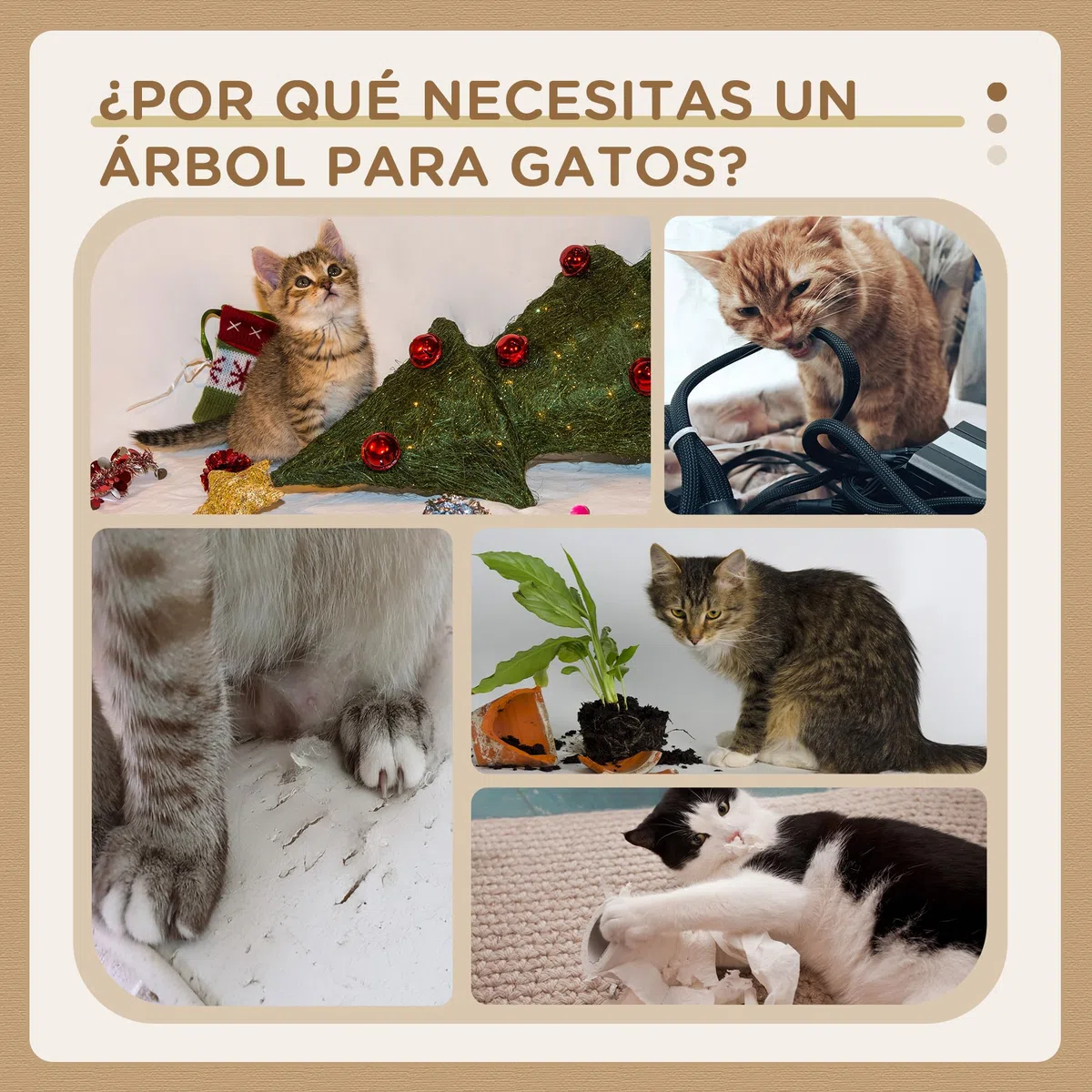 PawHut Árbol Rascador para Gatos Altura 200 cm Torre 60x60x200 cm Gris | Torre para Gatos, 2 Cuevas, 2 Hamacas, Cama, Múltiples Plataformas, Postes de Sisal, Bolas de Juguete