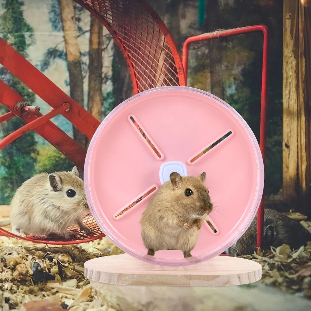 Rueda Silenciosa para Jaula de Hámster y Erizo con Soporte de Madera Juguete de Ejercicio para Pequeños Roedores como Chinchillas y Ratones