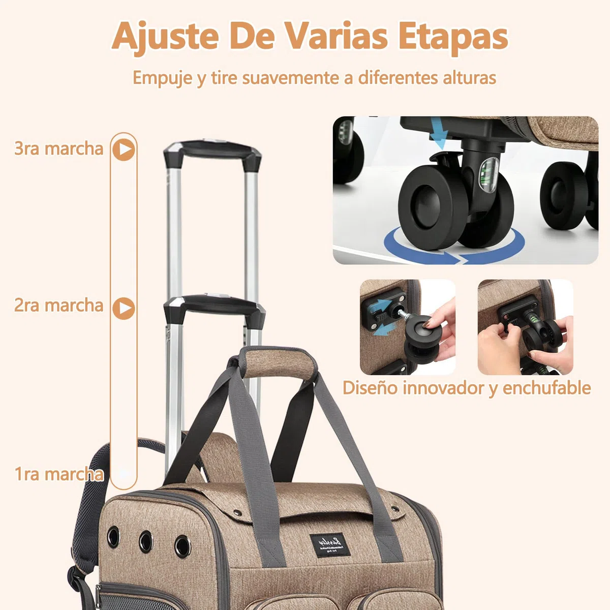 Galatée Maleta con Ruedas para Mascotas, Fabricada En Malla De Poliéster Ventilada, con Frenos para Absorción De Impactos y Agarres Antideslizantes, Apta para Gatos y Perros(Gris)