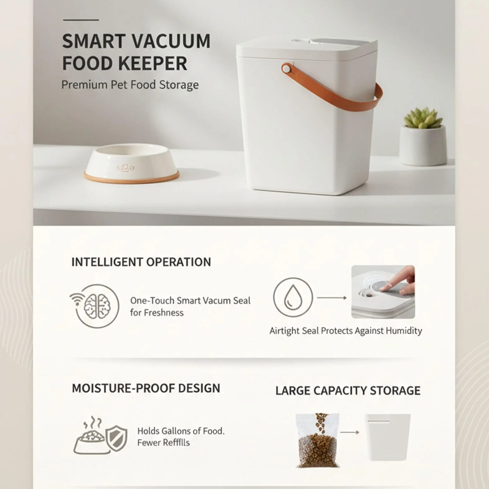 Yosoo Health Gear Contenedor de Comida para Mascotas Sellado Al Vacío Contenedor de Almacenamiento de Alimentos para Mascotas Hermético de Plástico Batería Recargable de 13 Litros Cuchara Incluida