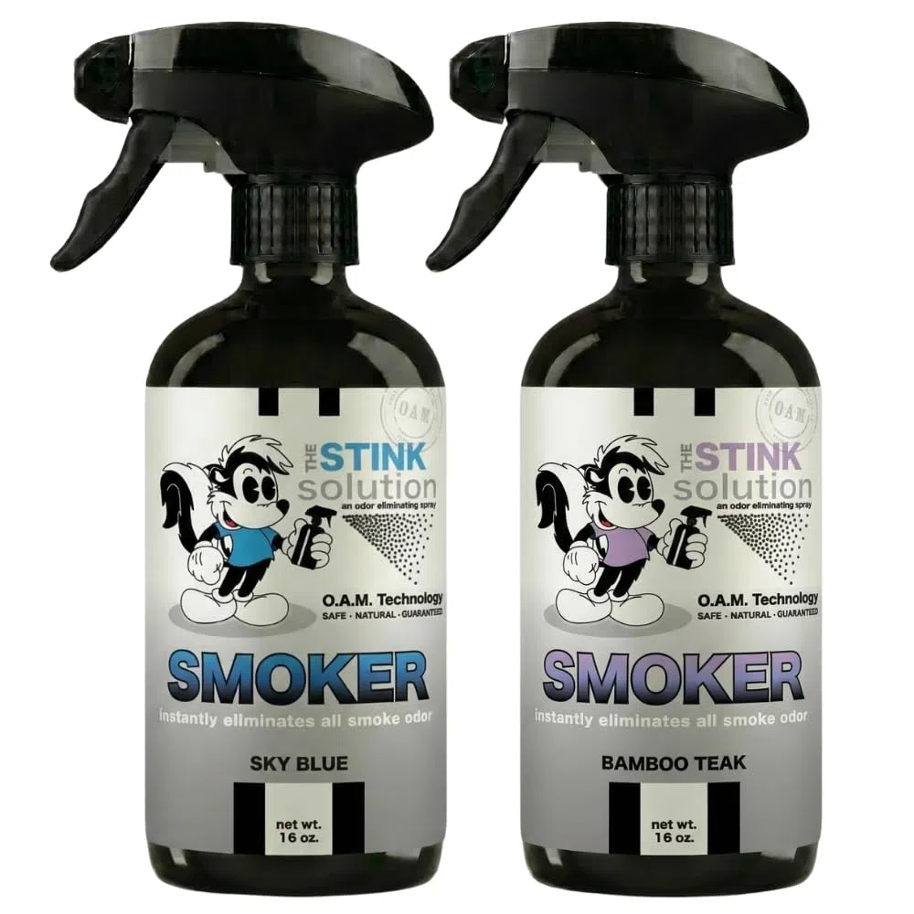 Smokers Elimina el Olor Spray Elimina completamente los Olores de Humo. Fórmula probada con tecnología OAM que elimina de forma segura los Olores para el bien. 1 Bambú Teca y 1 Sky Blue Aroma