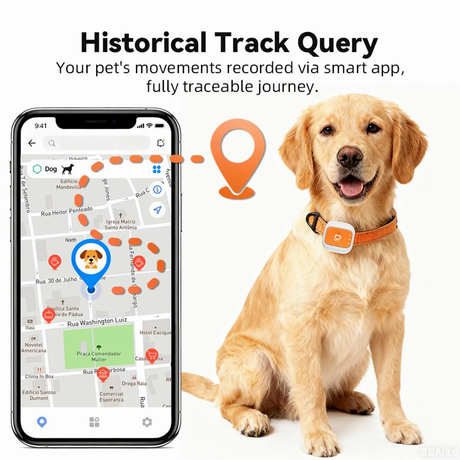 Jiawu Localizador GPS para Perros, Collar Inteligente con localización en Tiempo Real, localizador de Mascotas con alertas de Emergencia SOS y avisos de geovalla (Versión Eurasia África)