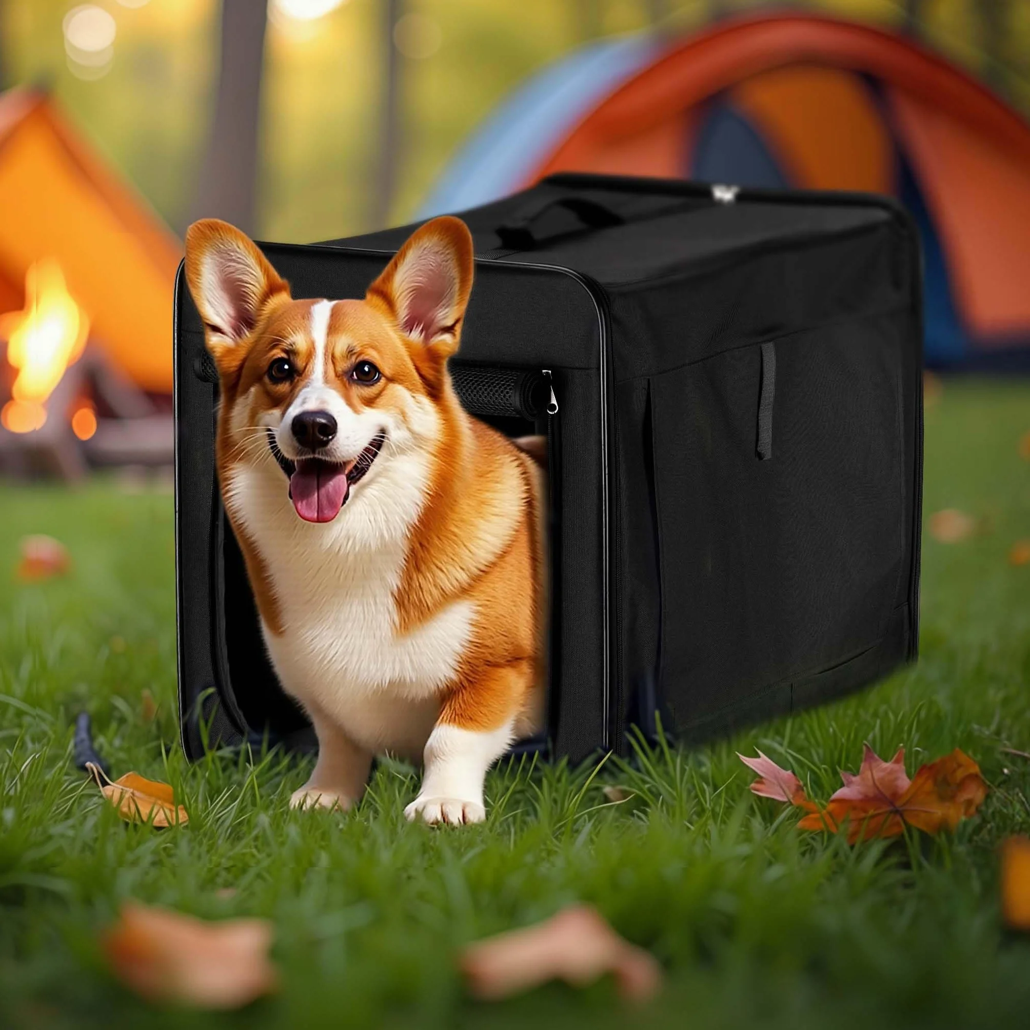 Wiltec Bolsa de Transporte Plegable Negra Mascotas Perro Gato, Talla XL (94x66x74cm), con cojín