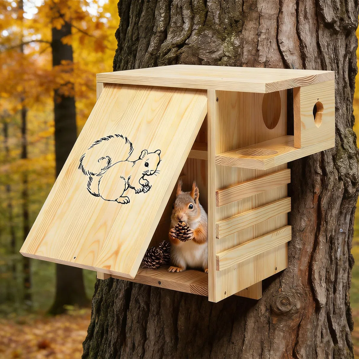 Excelente caja nido de animales hecha de madera con amplio espacio interior, 42 x 42 cm, espaciosa casa pequeña