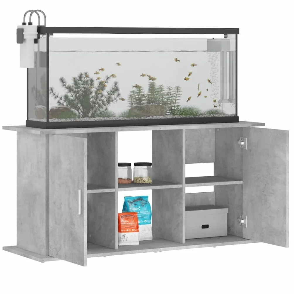 Soporte para acuario, color gris hormigón, material de madera, 121 x 41 x 58 cm, armario inferior estable con espacio de almacenamiento y cajón como estante, muebles, zócalo para peceras