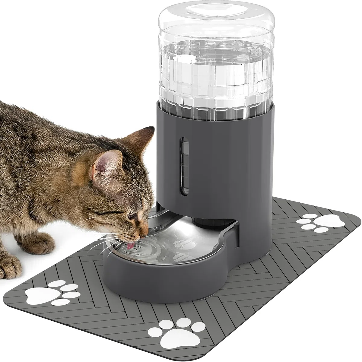 JUNSPOW Dispensador de agua para gatos con mantel individual y cuenco de acero inoxidable (4 L)