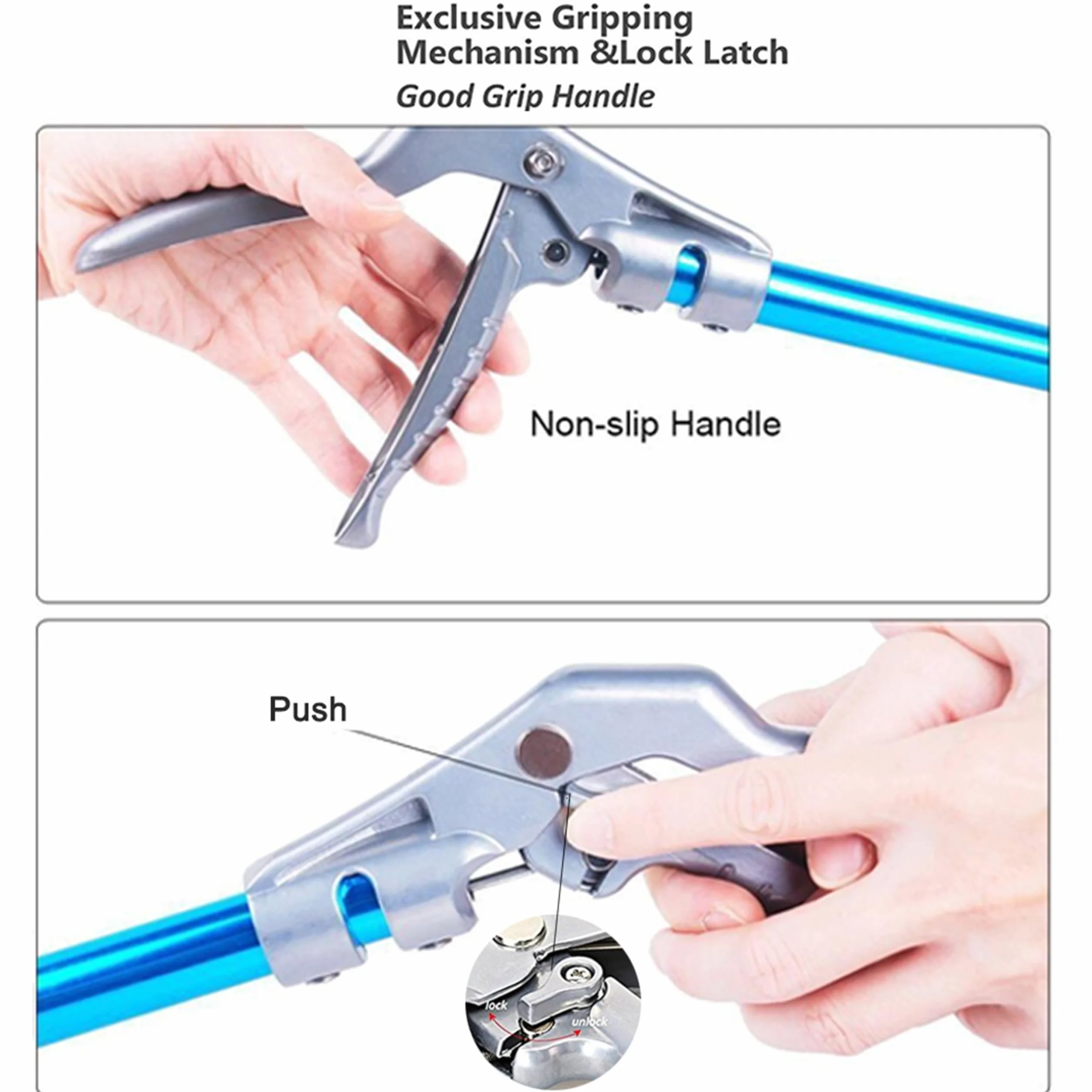Pinza profesional de aleación de aluminio de 39 pulgadas (100 cm) para reptiles, sonajero, atrapador de serpientes, herramienta de manejo de mandíbula ancha con cerradura y mango de agarre cómodo