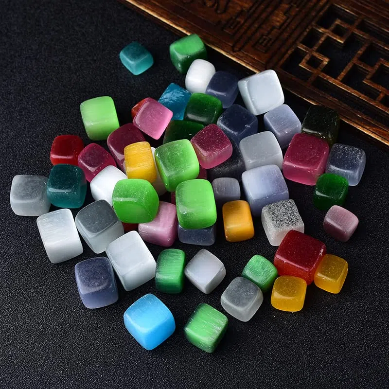 10 Piezas de Cubo Natural Pulido, Piedra caída, Grava, Piedras cuadradas de Cristal, decoración de peceras, Piedras Preciosas de jardín Inicio Colecciones (Color : Rainbow Cat Eye)