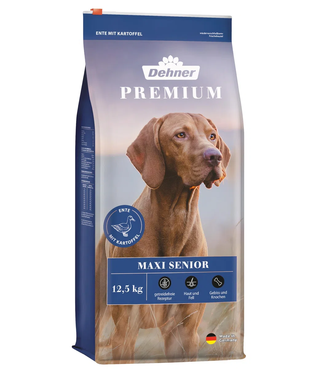 Dehner Comida Seca para Perros Maxi Senior, Pato y Cordero con Patata, 12,5 kg | Sin cereales, con patatas, para perros mayores de razas grandes
