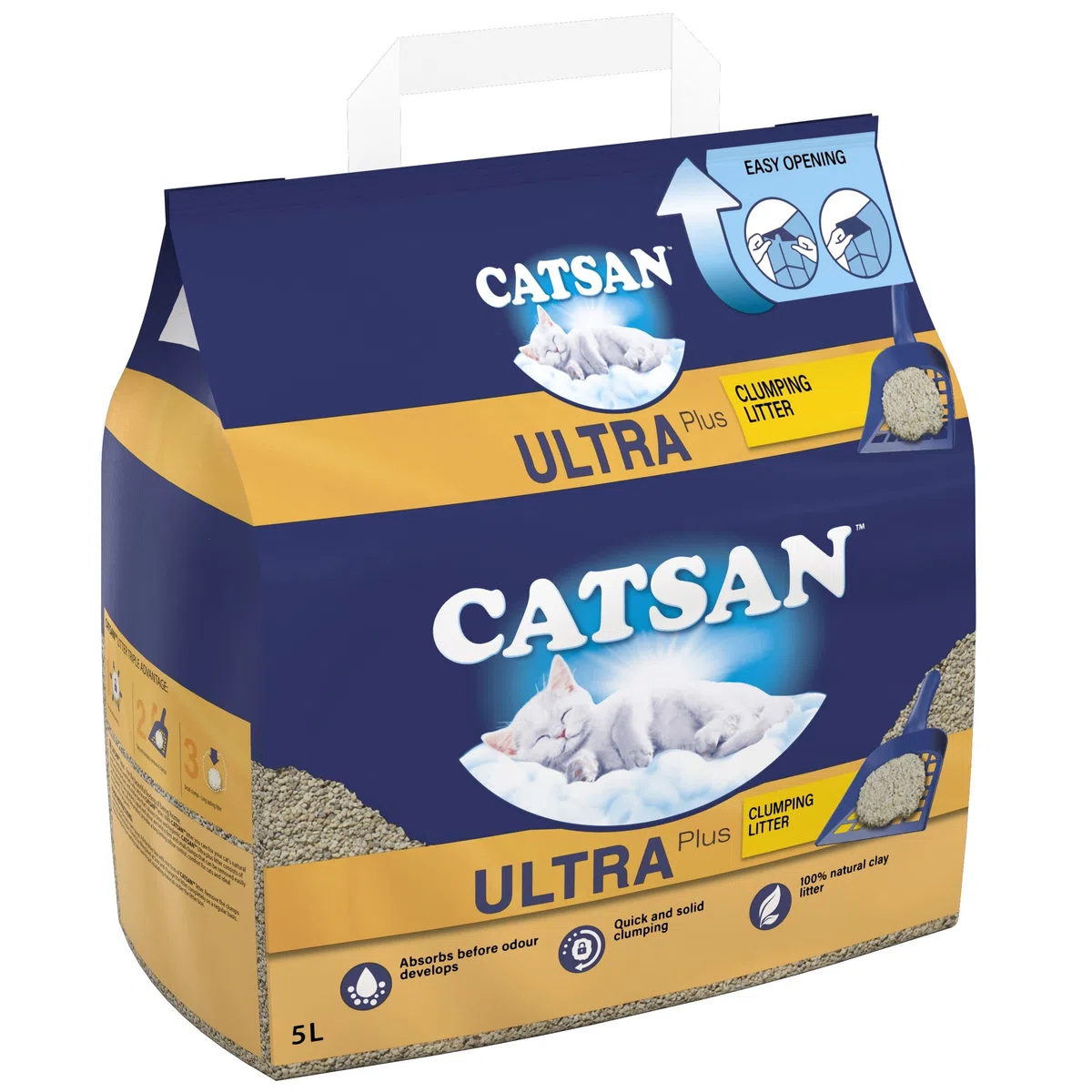 Catsan Clumping Litera, eliminación de olores, extra absorbente, paquete de 3 x 5 litros