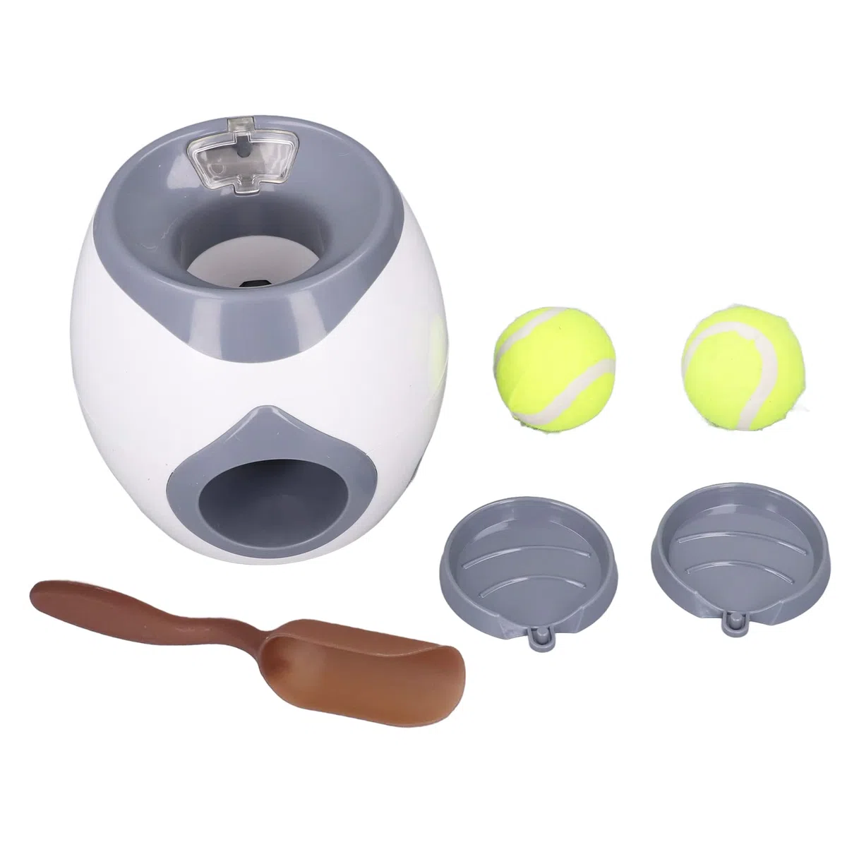 FOUF Lanzador Automático de Pelotas, Lanzador Interactivo para Perros, Máquina de Lanzamiento de Pelotas de Tenis con 2 Bandejas de Comida para Perros Pequeños a Grandes, 2 Pelotas Incluidas