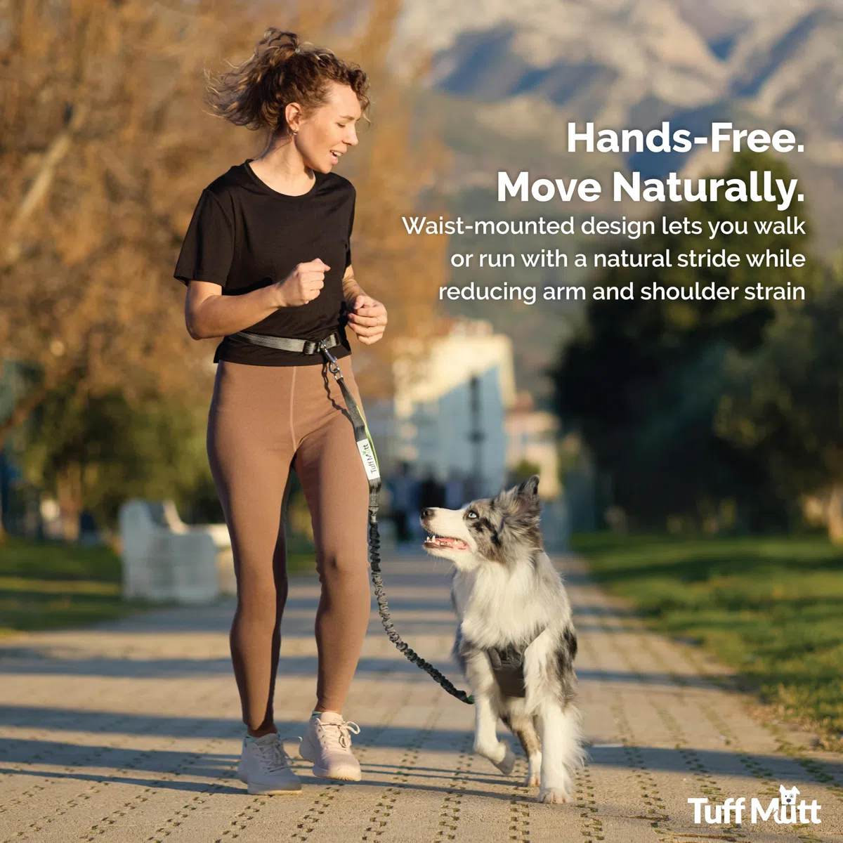 Tuff Mutt Correa de Perro Manos Libres, una Correa para Correr para Perros Que es una Gran Correa de Cintura para pasear Perros, Correa elástica de Doble asa con Costuras Reflectantes y cinturón