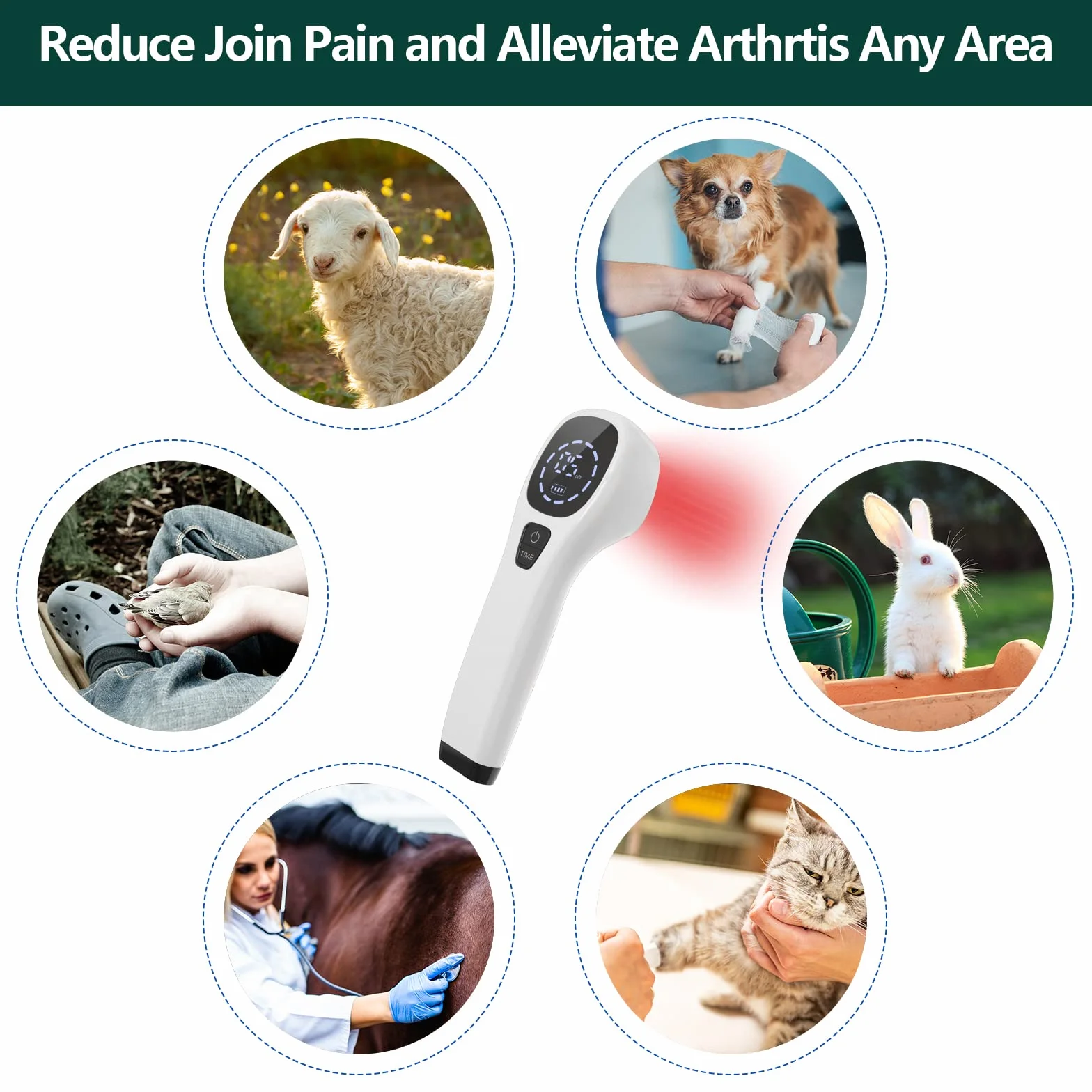 iKeener Dispositivo Terapia Mascotas/Veterinarios,Terapia Láser Aliviar Dolor Articulaciones Musculares,Portátil Terapia Luz Roja,Longitud Onda 650nm,808nm,para Perros,Gatos,Caballos Otros (Blanco)