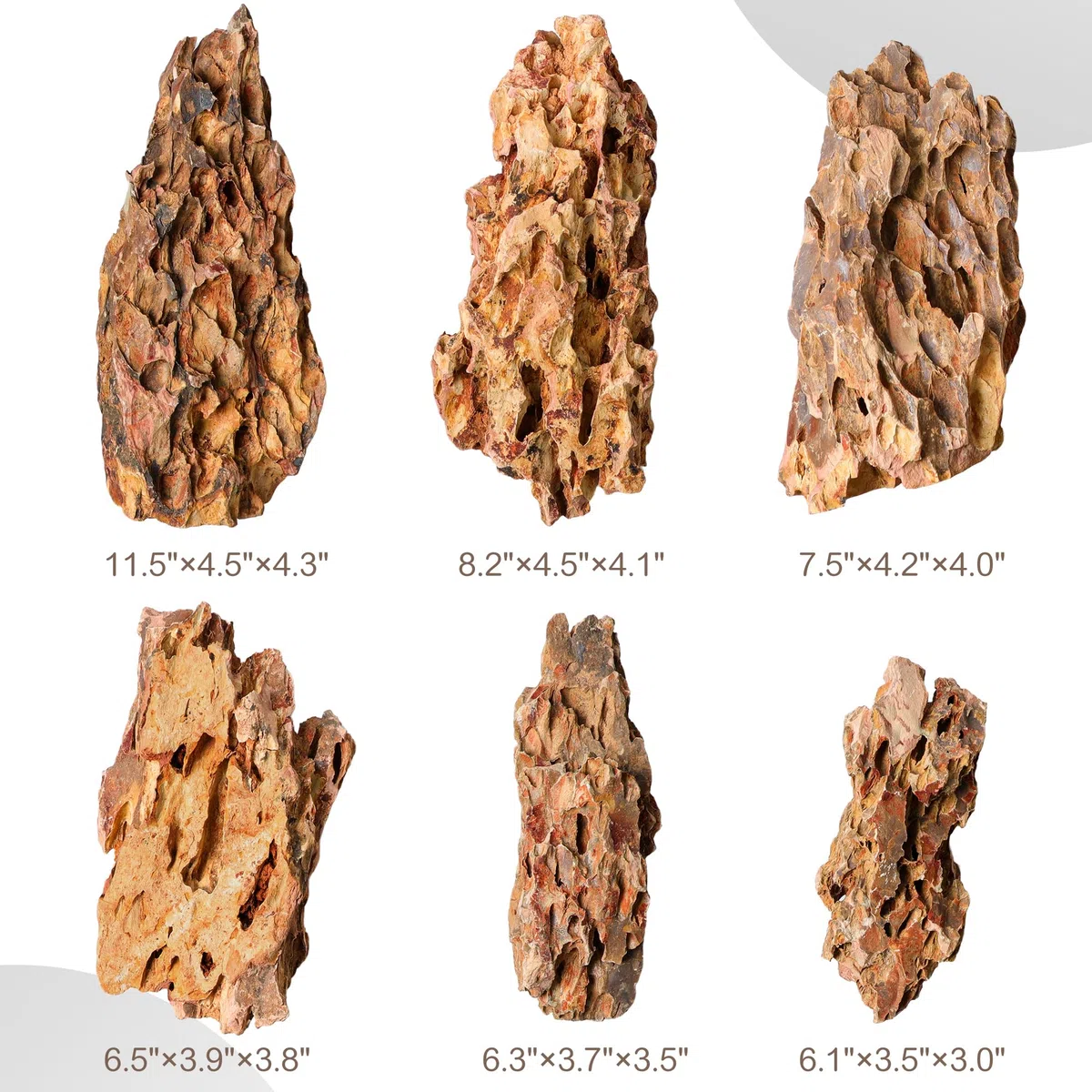 Piedra Dragon Natural 15,5-20,5 cm, Juego de 6 Piedras Grandes para Aquascaping, Terrarios y Decoración de Acuarios