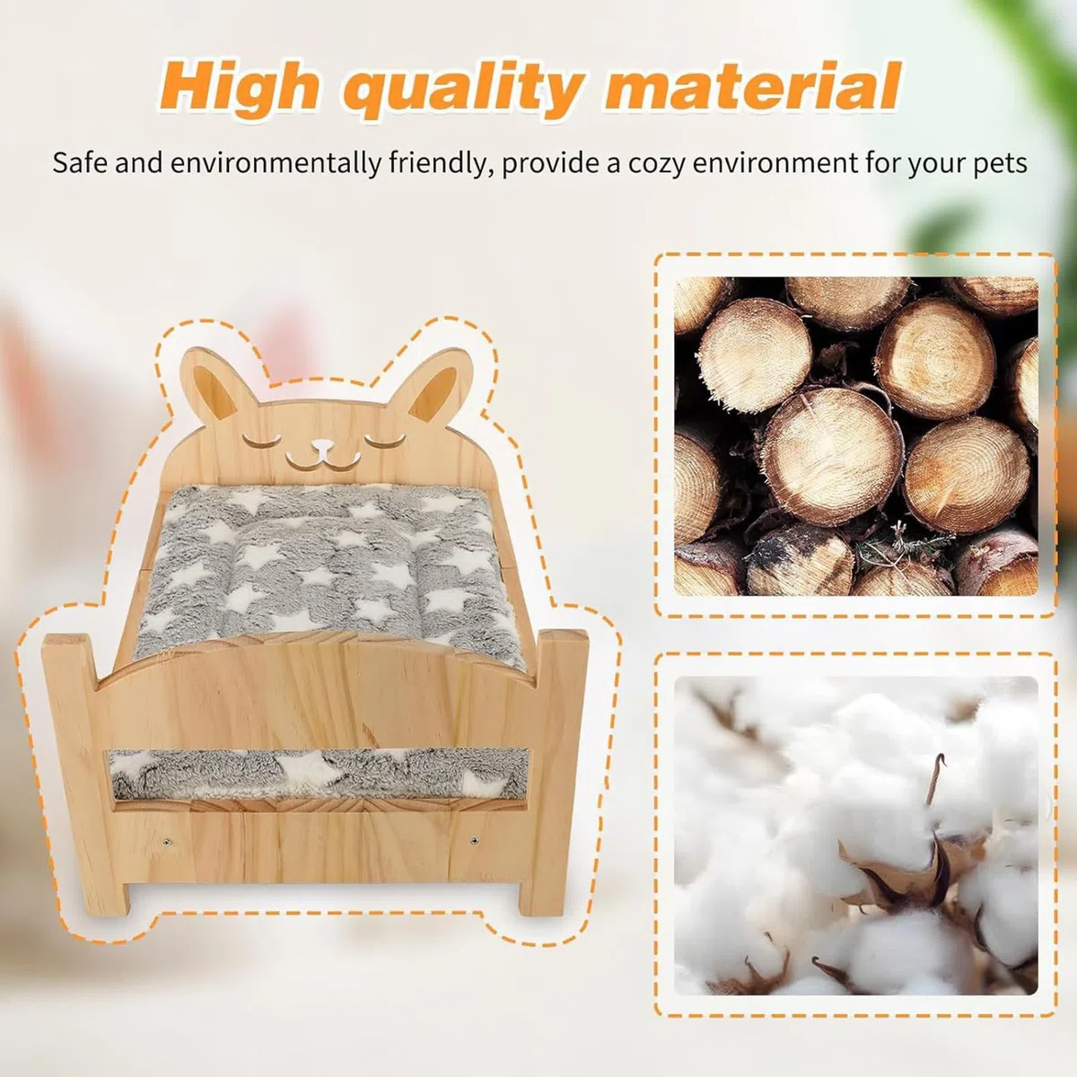 Ferret Bed, Cartoon Tiny Pet Habitat with Soft Mat, Wooden Detachable