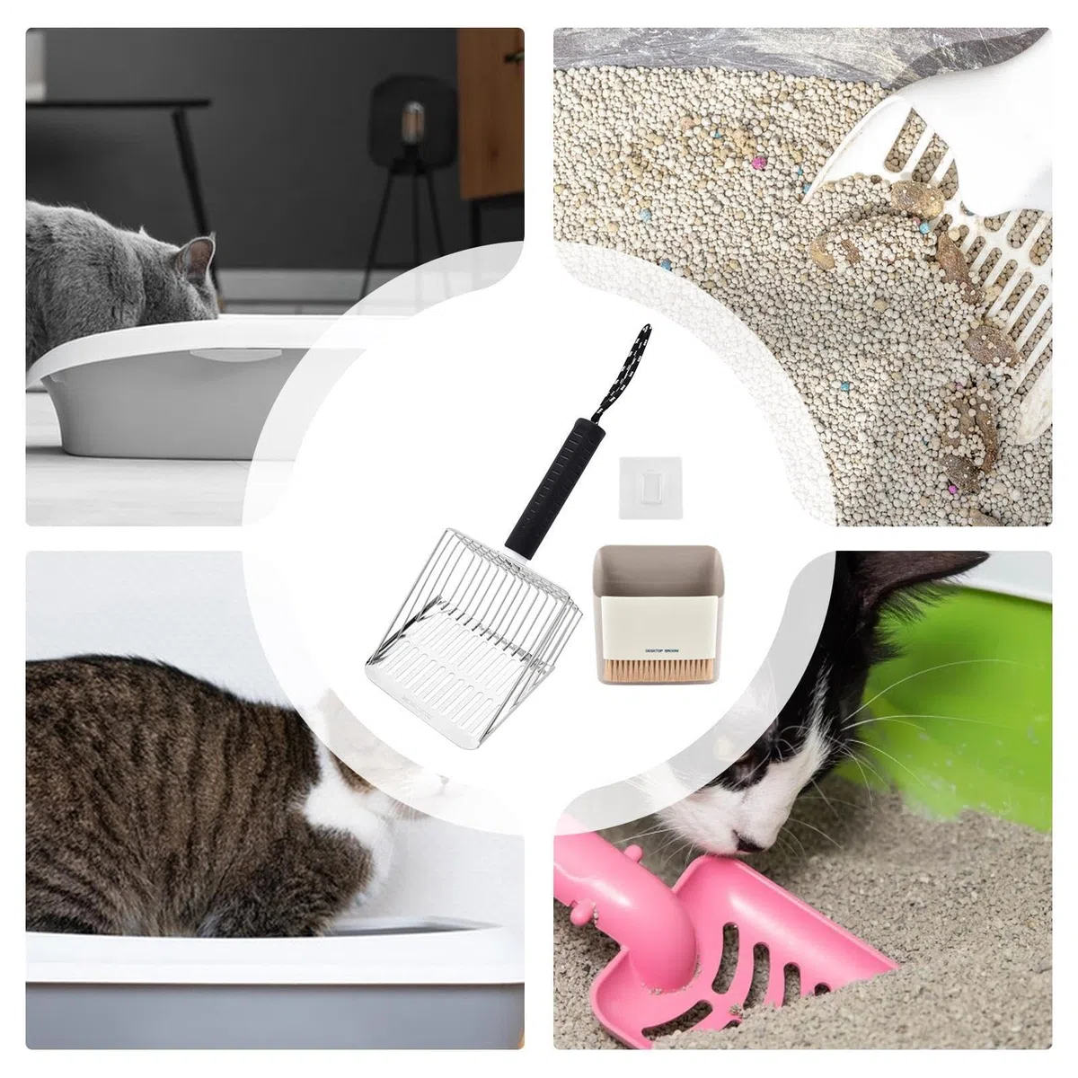 Pala para Arena de Gatos, Recogedor de excrementos Gato con Soporte, Herramienta Limpieza rápida for Gatitos, Conejos, Pollitos y Perros