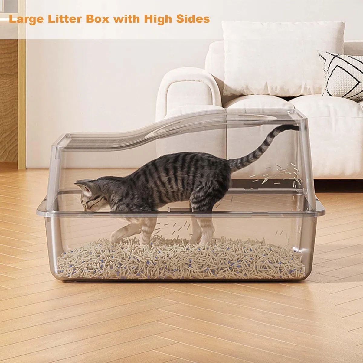 Garvee Arenero para Gatos de Acero Inoxidable Cerrado, Inodoro para Gatos antiolores Grande con Tapa y Plataforma filtradora de Arena, con Borde Alto de 15 cm y Pala, fácil de Limpiar, 60 x 40 x 34,5
