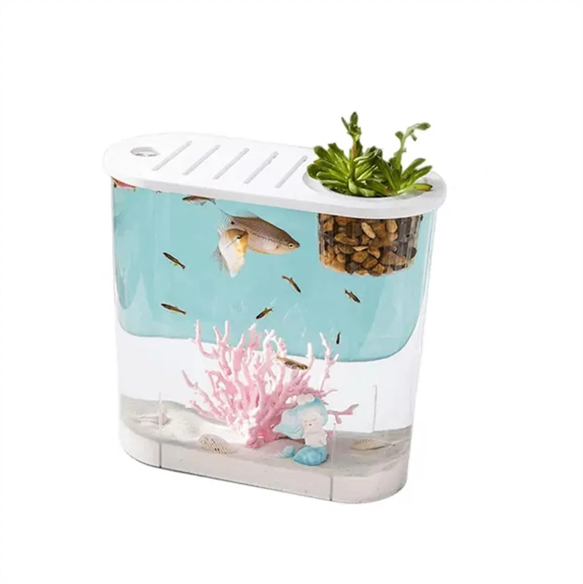 Acuario Pecera Pequeña Micro Paisaje Transparente Pecera Grande Ecológica Hogar con Tapa Escritorio Ovalada se Pueden Plantar Plantas Acuáticas Peces Acuario(Grande)