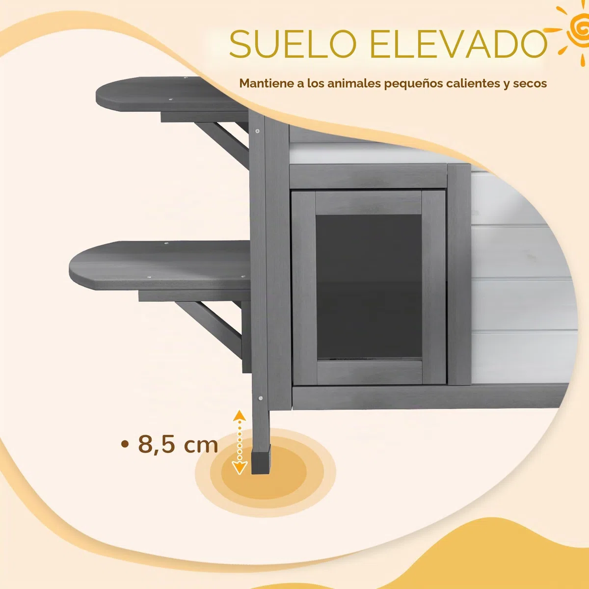 PawHut Casa para gatos de madera de 2 niveles, resistente al invierno, impermeable, con techo de asfalto, tapa plegable, escalera, cueva para gatos, exterior, jardín, balcón, 78 x 55,5 x 91 cm, color | Impermeable, caseta para gatos con techo de asfalto,