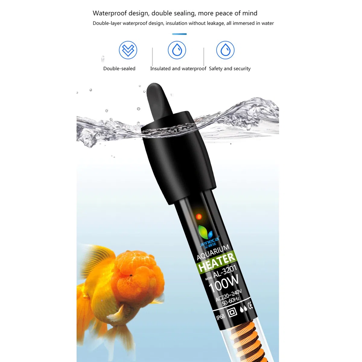 Varilla calefactora para pecera, Tubo de Vidrio automático a Prueba de explosiones a Temperatura Constante con Funda Protectora, 75W (200W)
