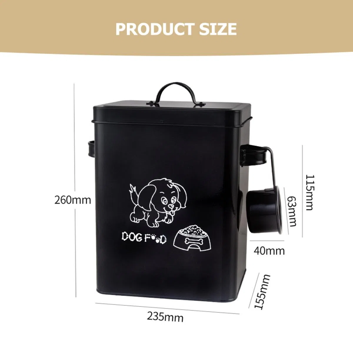 Contenedor de Comida para Perros de Metal Negro Tapa Hermética, Balde de Almacenamiento de Alimentos para Mascotas de Gran Capacidad, Resistente y Multifuncional para Uso