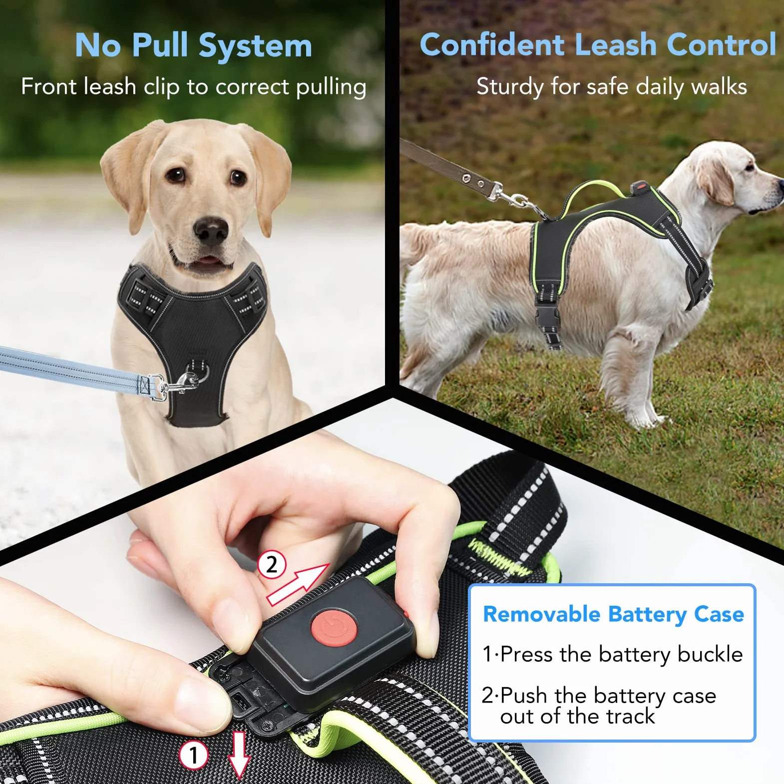 Arnés iluminado para perro, sin tirones, con luz LED, con asa, recargable, para perros pequeños, medianos, grandes y extragrandes, sin tirones, arnés ajustable de 4 puntos