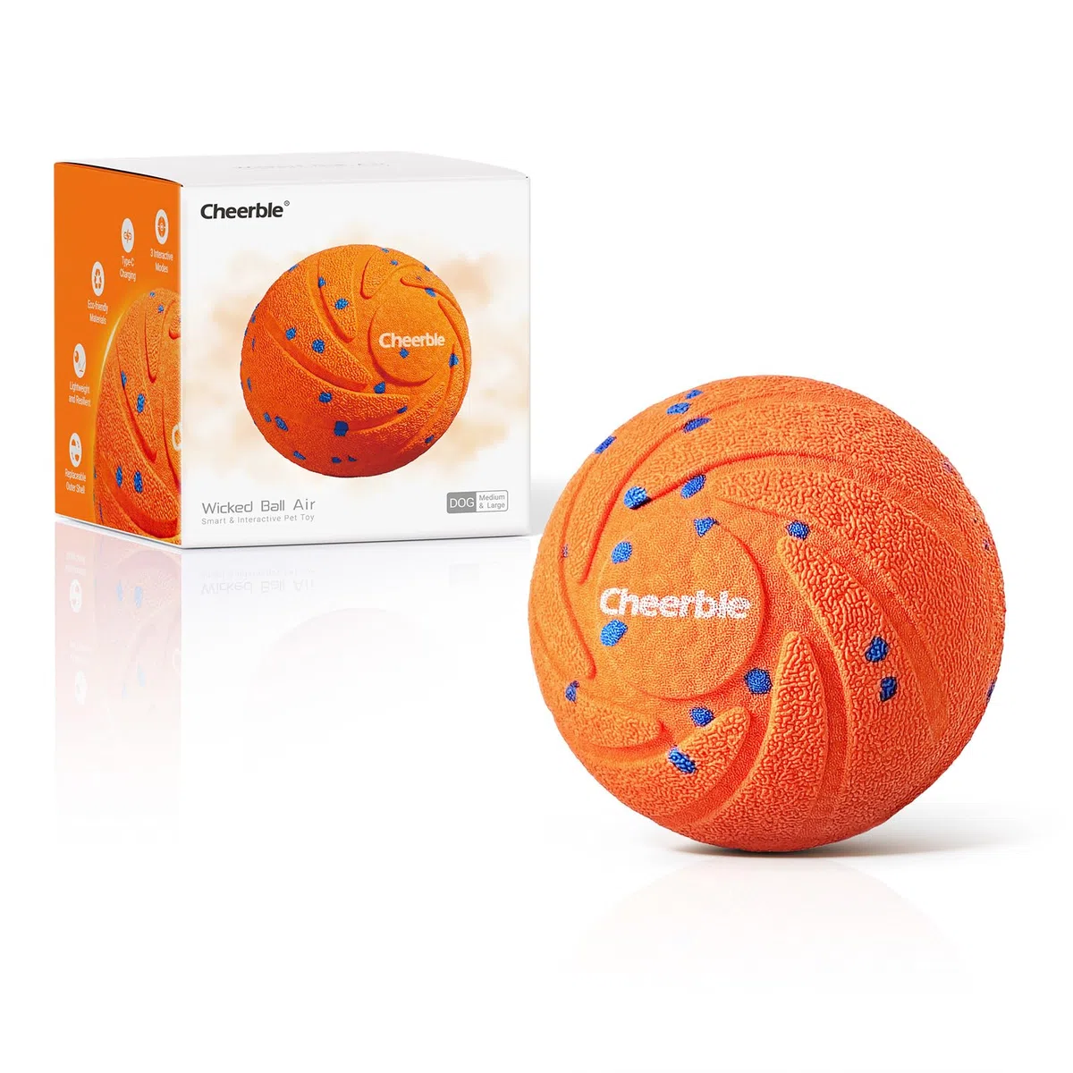 Cheerble Wicked Ball Air - Pelota Interactiva Perro, Automática Juegos para Perros, Juguete Inteligente con 3 Modos Recargable, Regalo de Cumpleaños para Perros Medianos y Grandes - Naranja