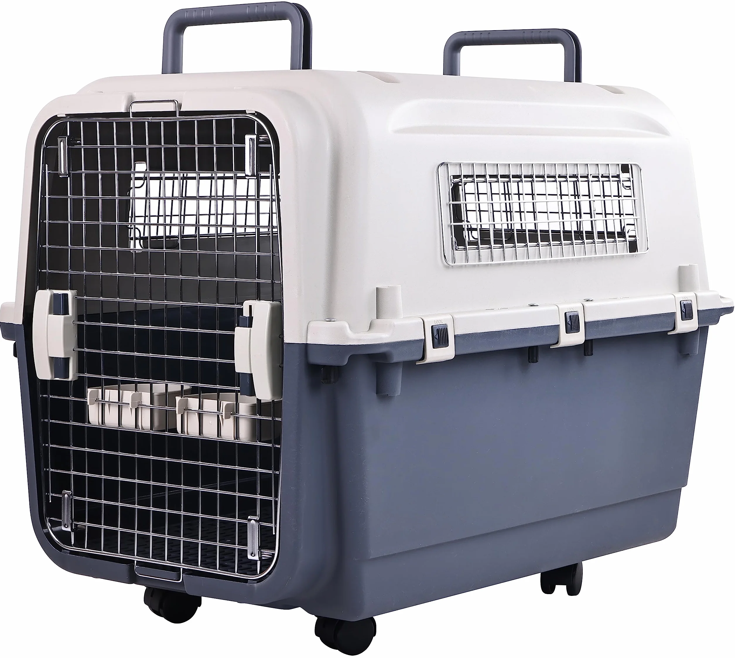 Elevon Transportador de Mascotas de plástico con Ruedas Aprobado por aerolíneas con Puerta de Alambre para Perro, Grande (78 cm de Largo x 54 cm de Ancho x 57.9 cm de Alto)