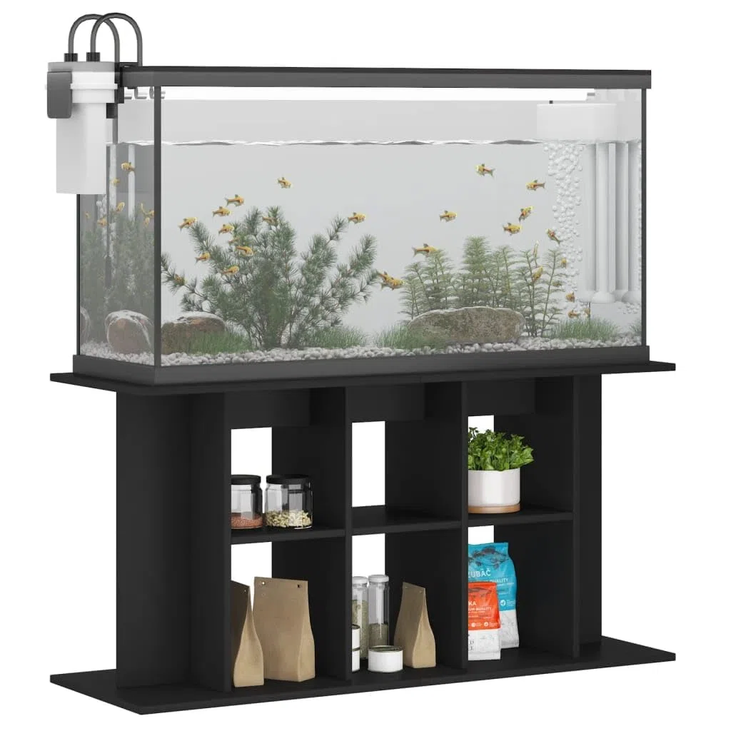 Soporte para acuario, color negro, de material de madera, 120 x 40 x 60 cm, con espacio de almacenamiento, estantería y armario para peces, muebles de acuario, en el salón, dormitorio