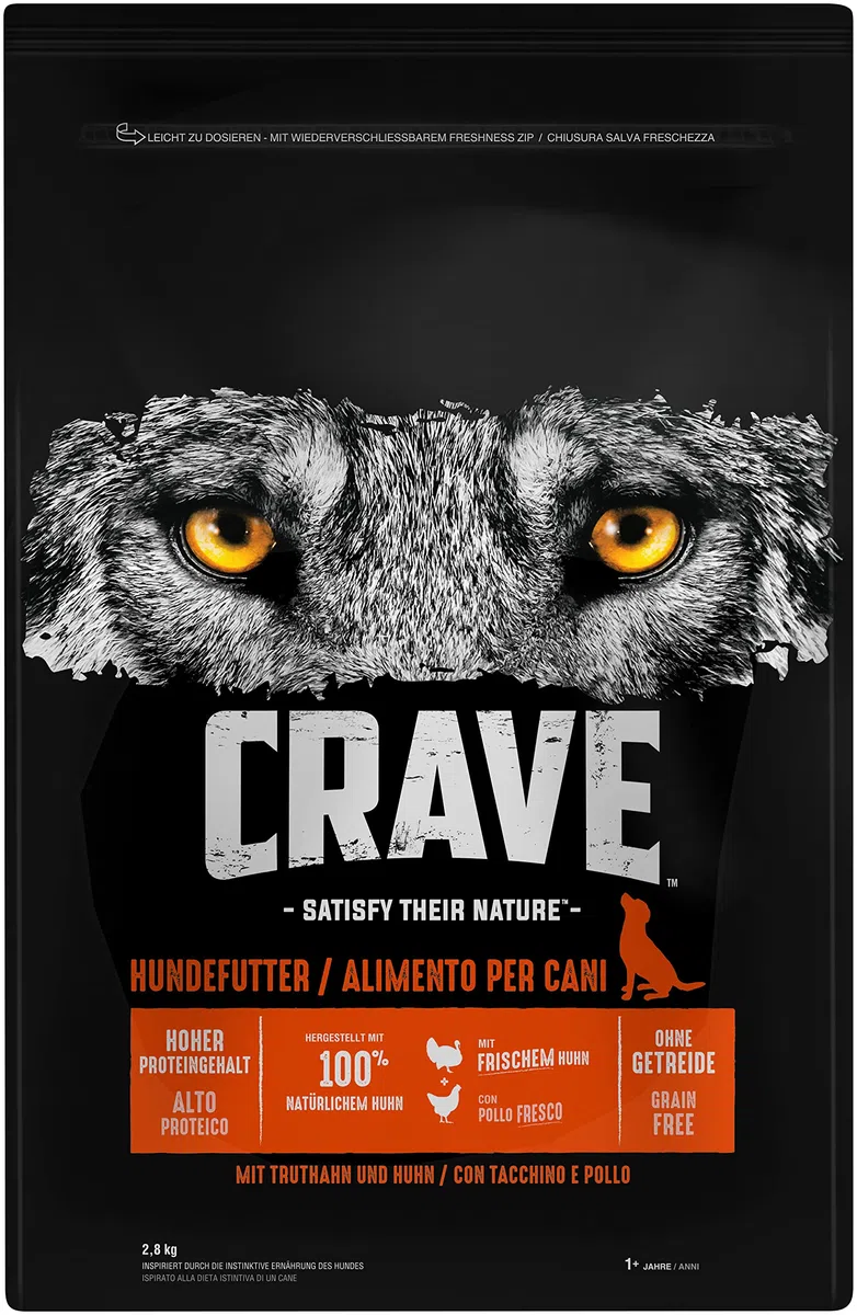 Crave Alimento seco para Adultos con Pavo y Pollo, 3 Bolsas de 3 x 2,8 kg, Comida para Perros Seca con Alto Contenido de proteínas y sin Cereales, Fabricada con Pollo 100% Natural