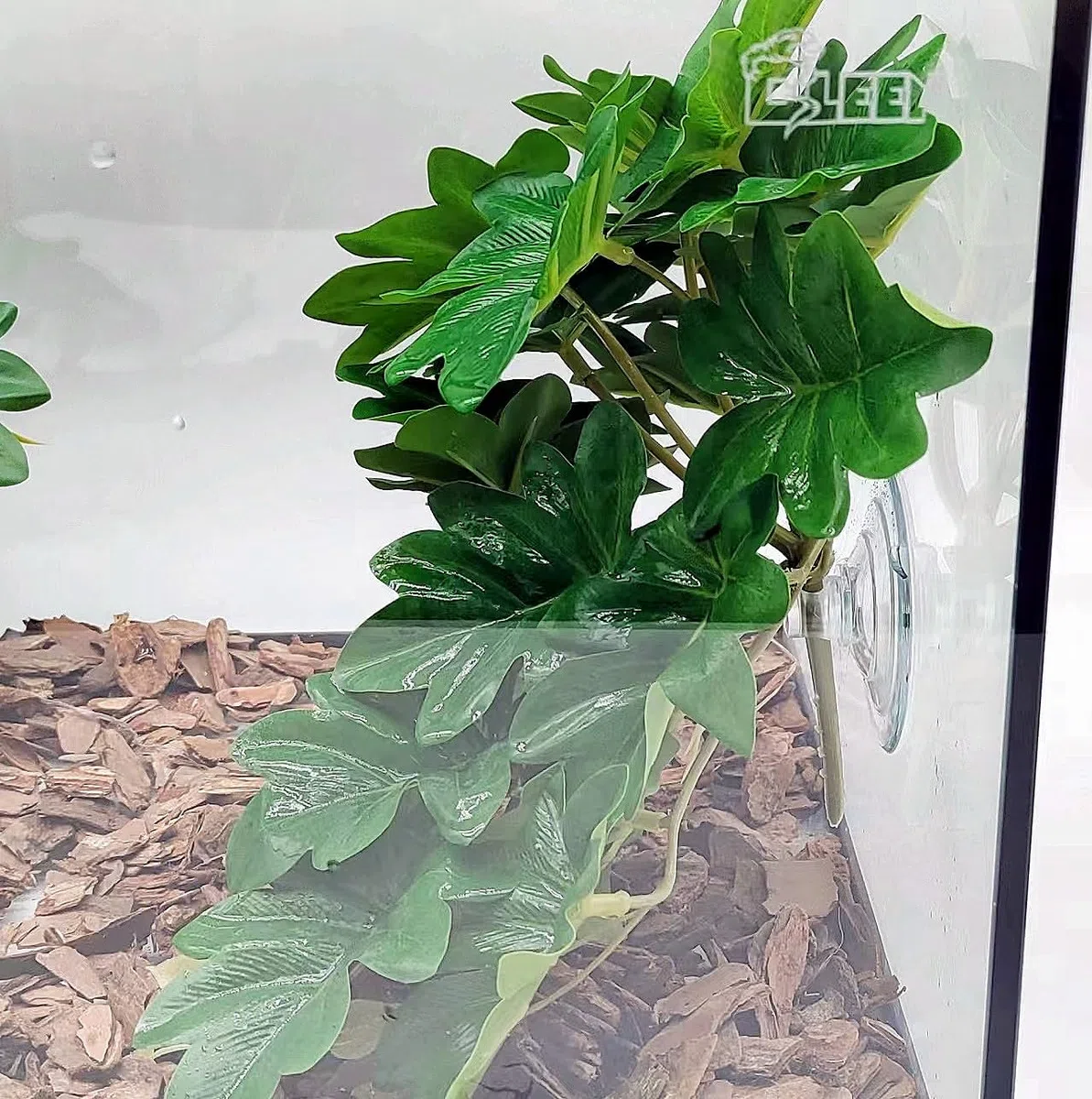 Plantas de reptiles para terrario, decoración de hábitat de anfibios, plantas colgantes artificiales con ventosa, plantas artificiales para Gecko, camaleón, serpiente, tortuga, tanque, accesorios,