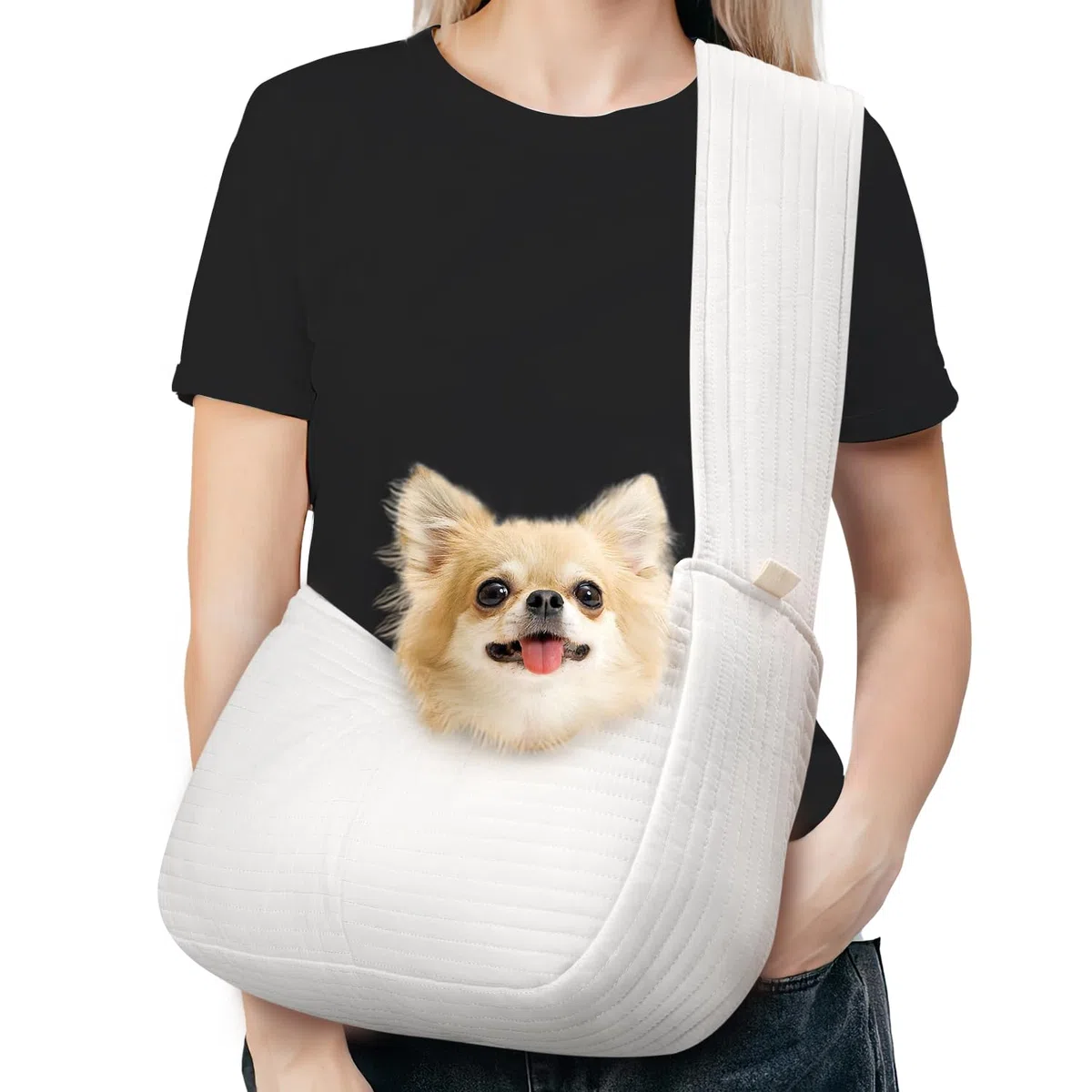 Pawaboo Bolso Bandolera para Perros Pequeños, Bolso de Hombro Perros de Menos de 4,5KG con Bandolera más Ancha para Pasear al Perro Viaje IR Compras, Bolso Transportín para Cachorros Gatos, Blanco
