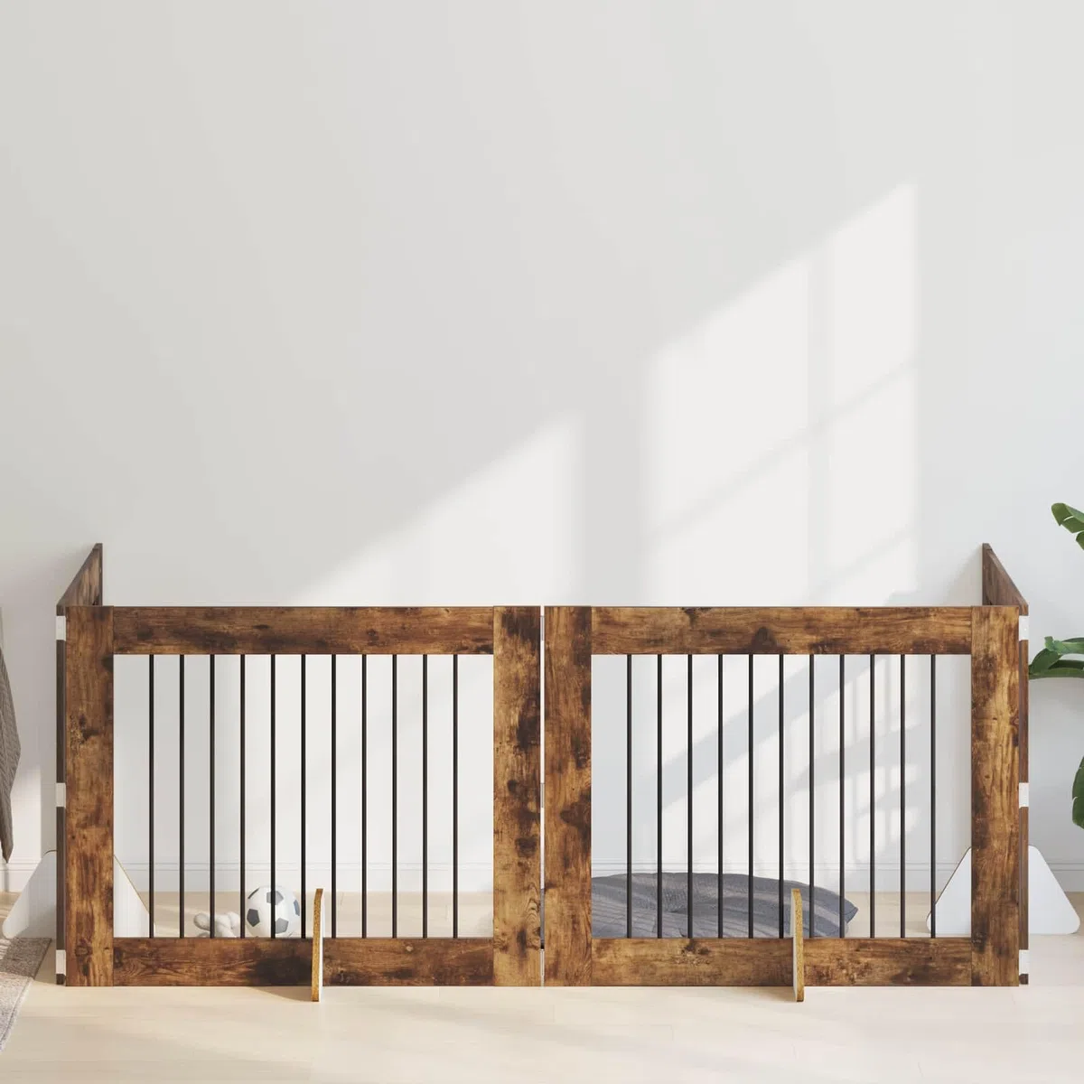 Portería para perros con soporte, 4 piezas de roble ahumado de 100 x 80 cm, plegable y portátil, ideal para caño interior, protección y alojamiento seguro de cachorros y perros