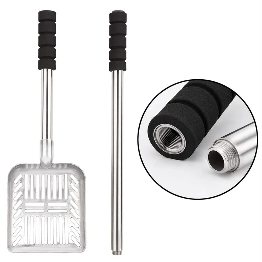 Cuchara De Arena para Gatos De Metal con Pala Profunda Y Mango Largo Tamiz De Arena para Gatos Antiadherente De Acero Inoxidable Desmontable